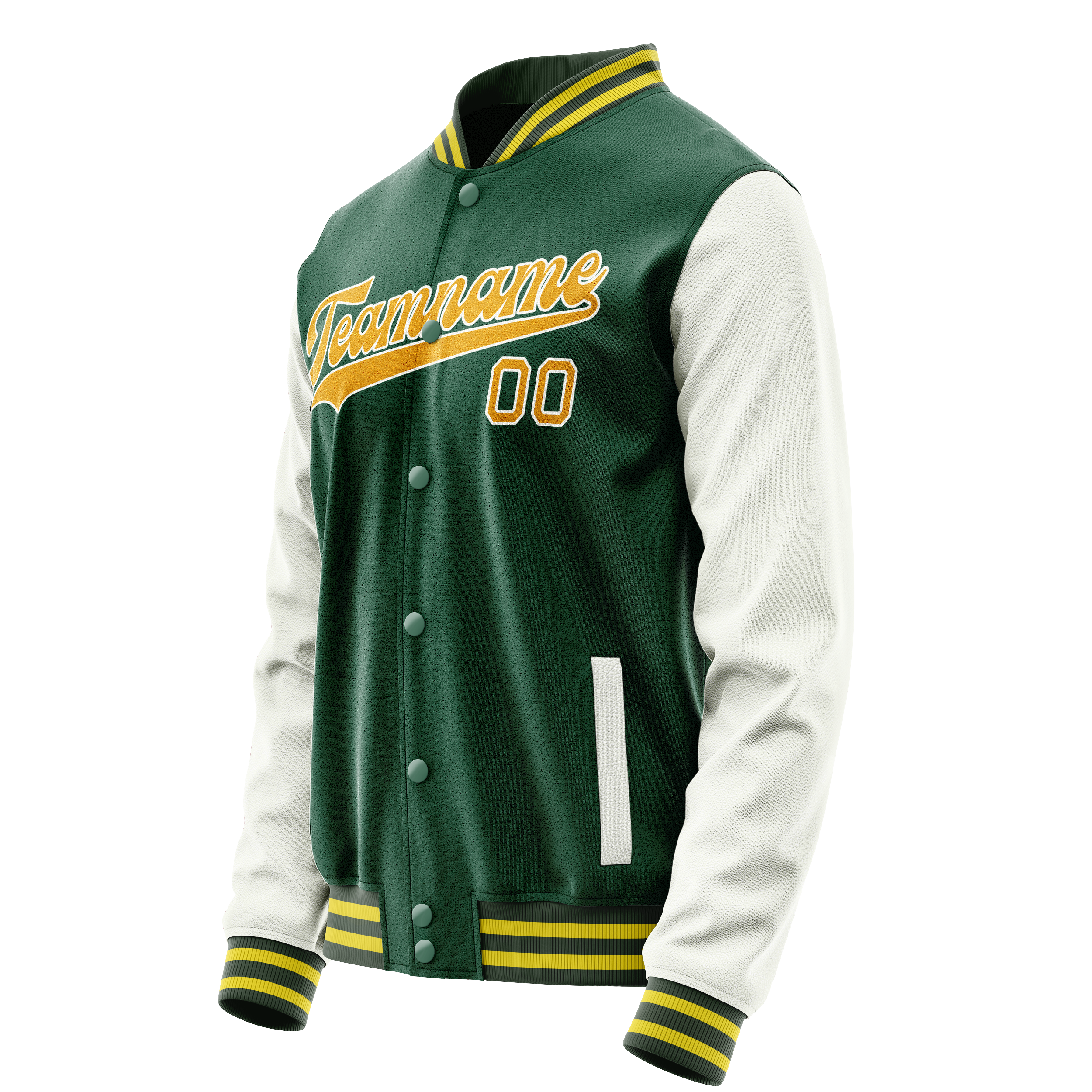 Personalized Green & White Solid Color Varsity Letterman Jacket