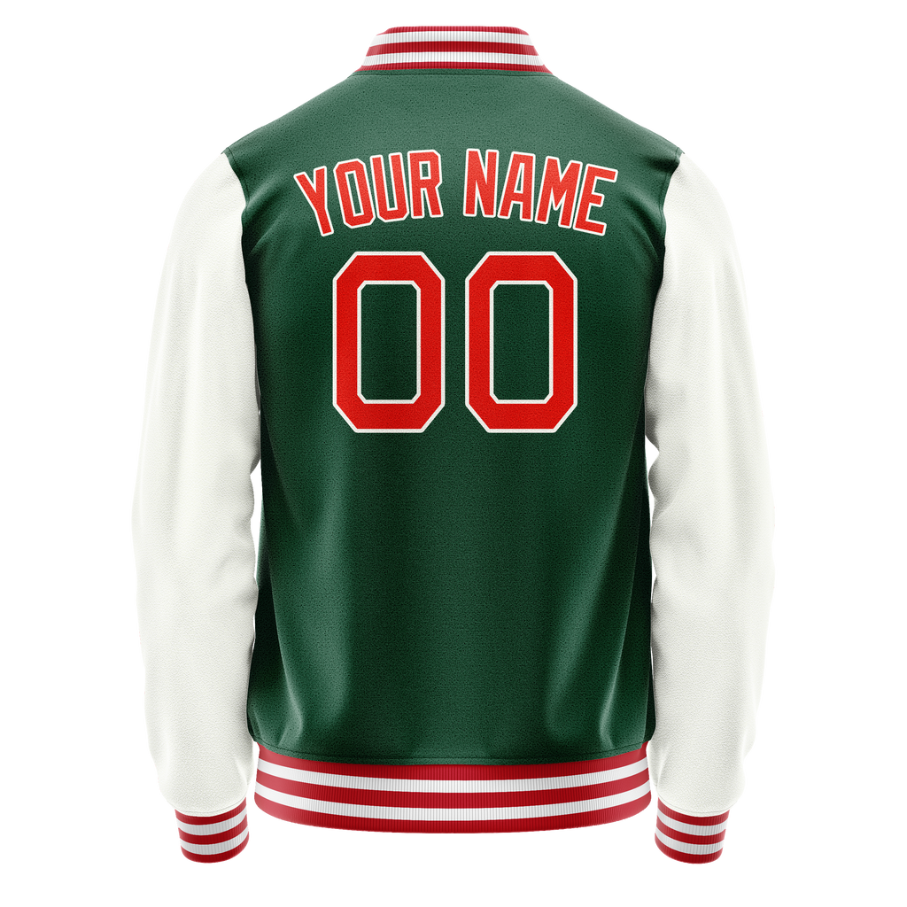 Personalized Green & White Solid Color Varsity Letterman Jacket