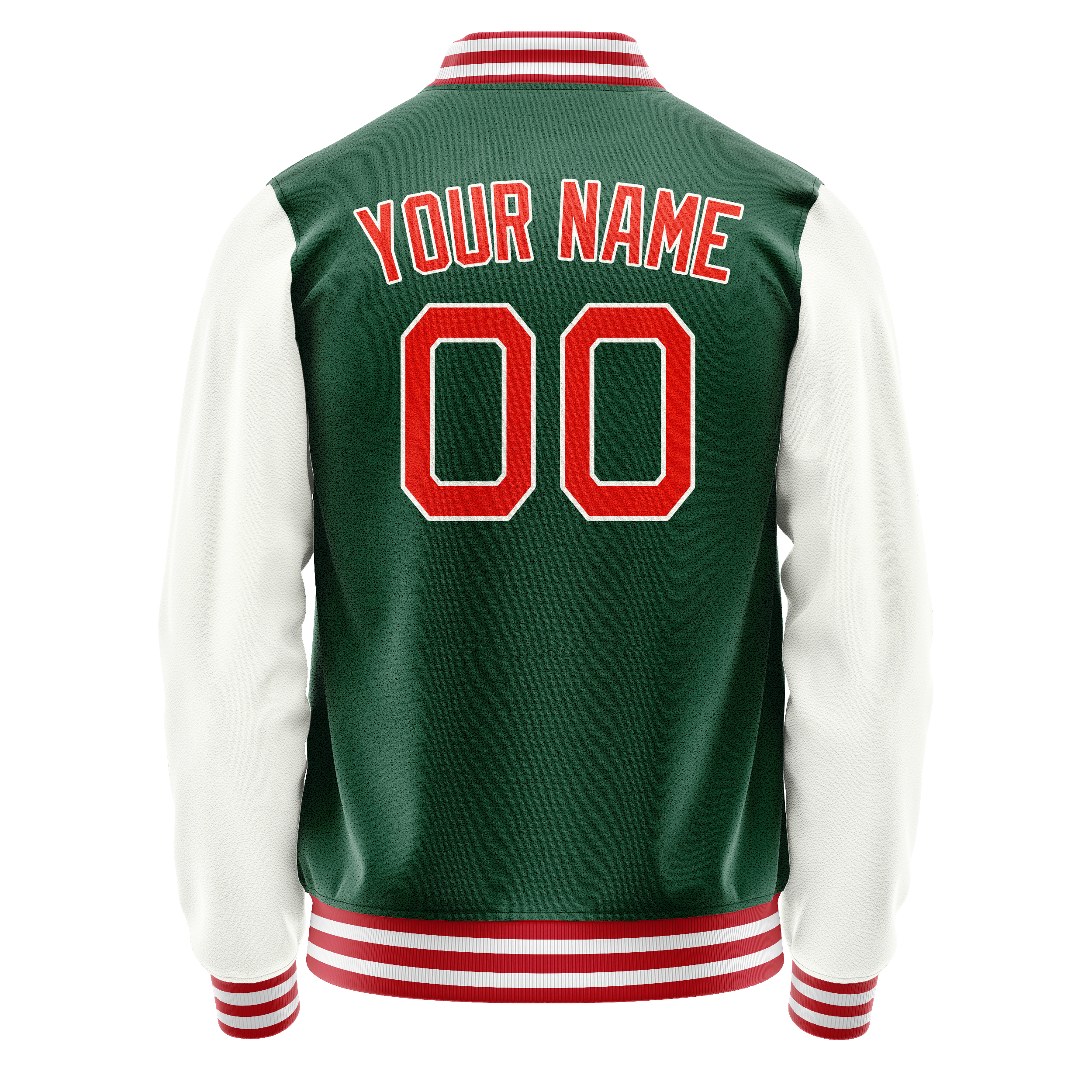 Personalized Green & White Solid Color Varsity Letterman Jacket