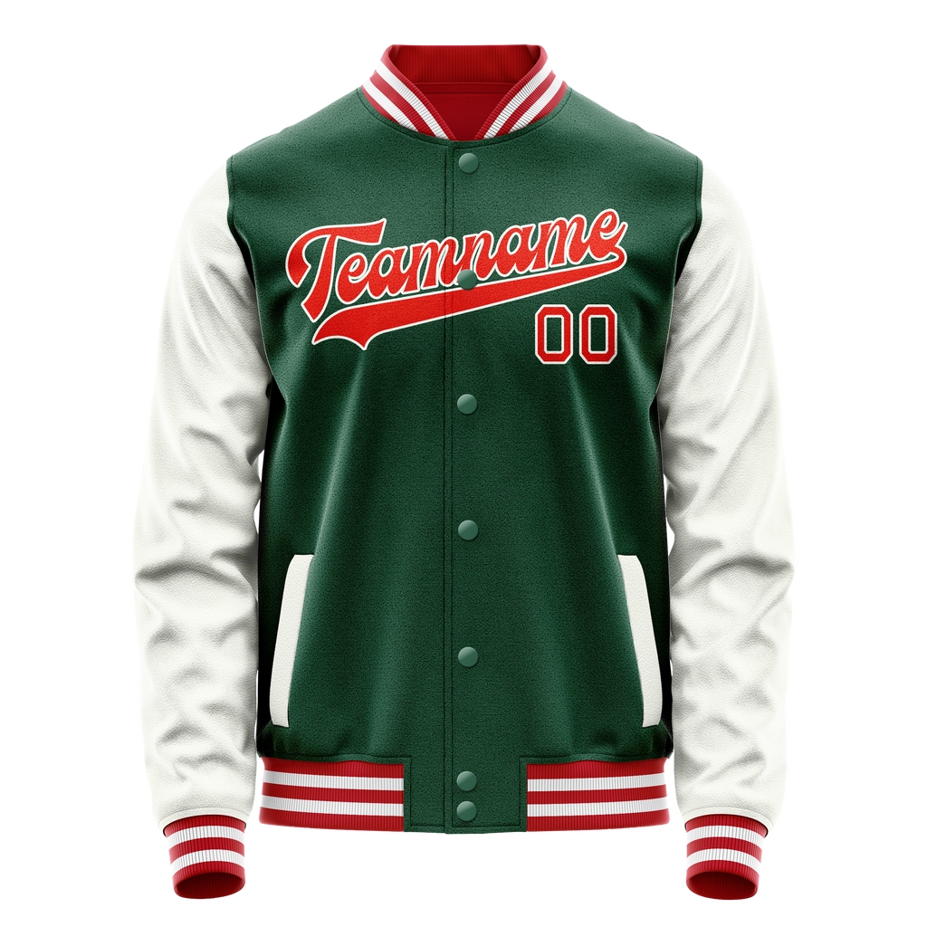 Personalized Green & White Solid Color Varsity Letterman Jacket