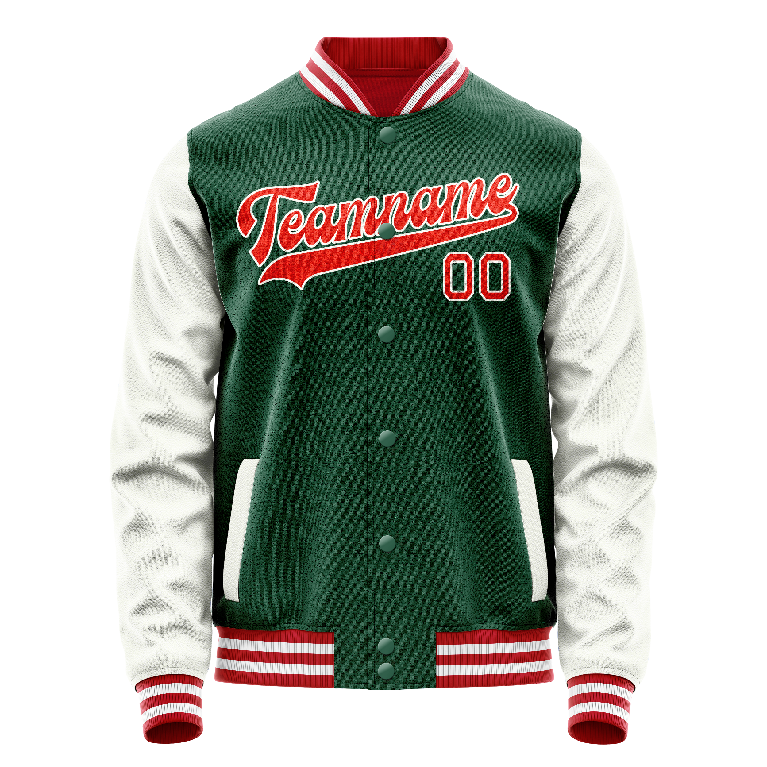 Personalized Green & White Solid Color Varsity Letterman Jacket