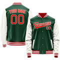 Personalized Green & White Solid Color Varsity Letterman Jacket