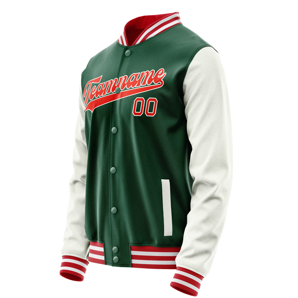 Personalized Green & White Solid Color Varsity Letterman Jacket