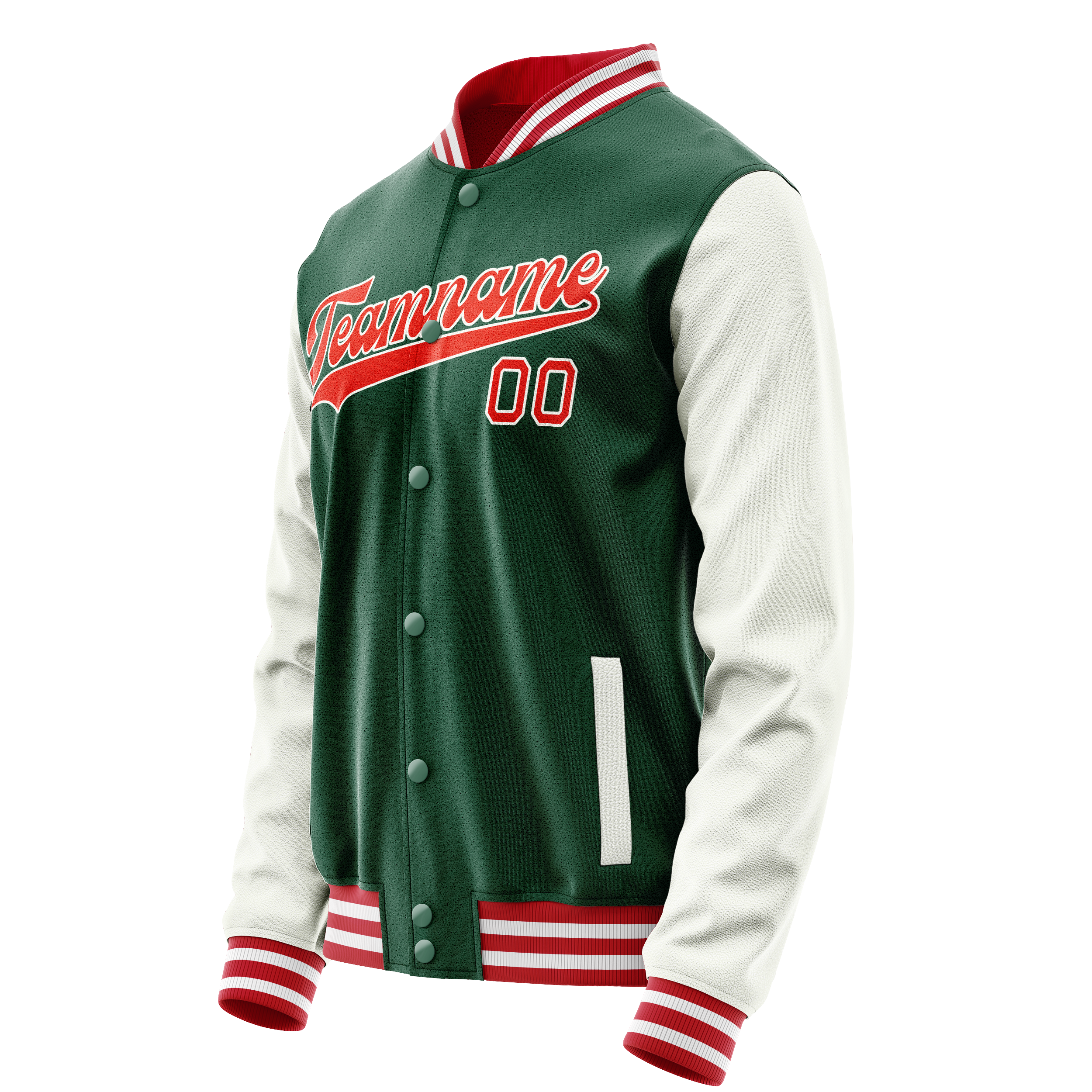 Personalized Green & White Solid Color Varsity Letterman Jacket
