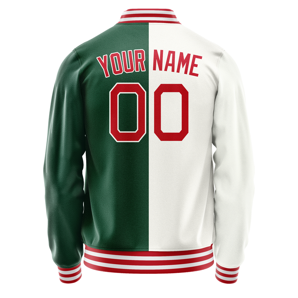Personalized Green & White Split Varsity Letterman Jacket