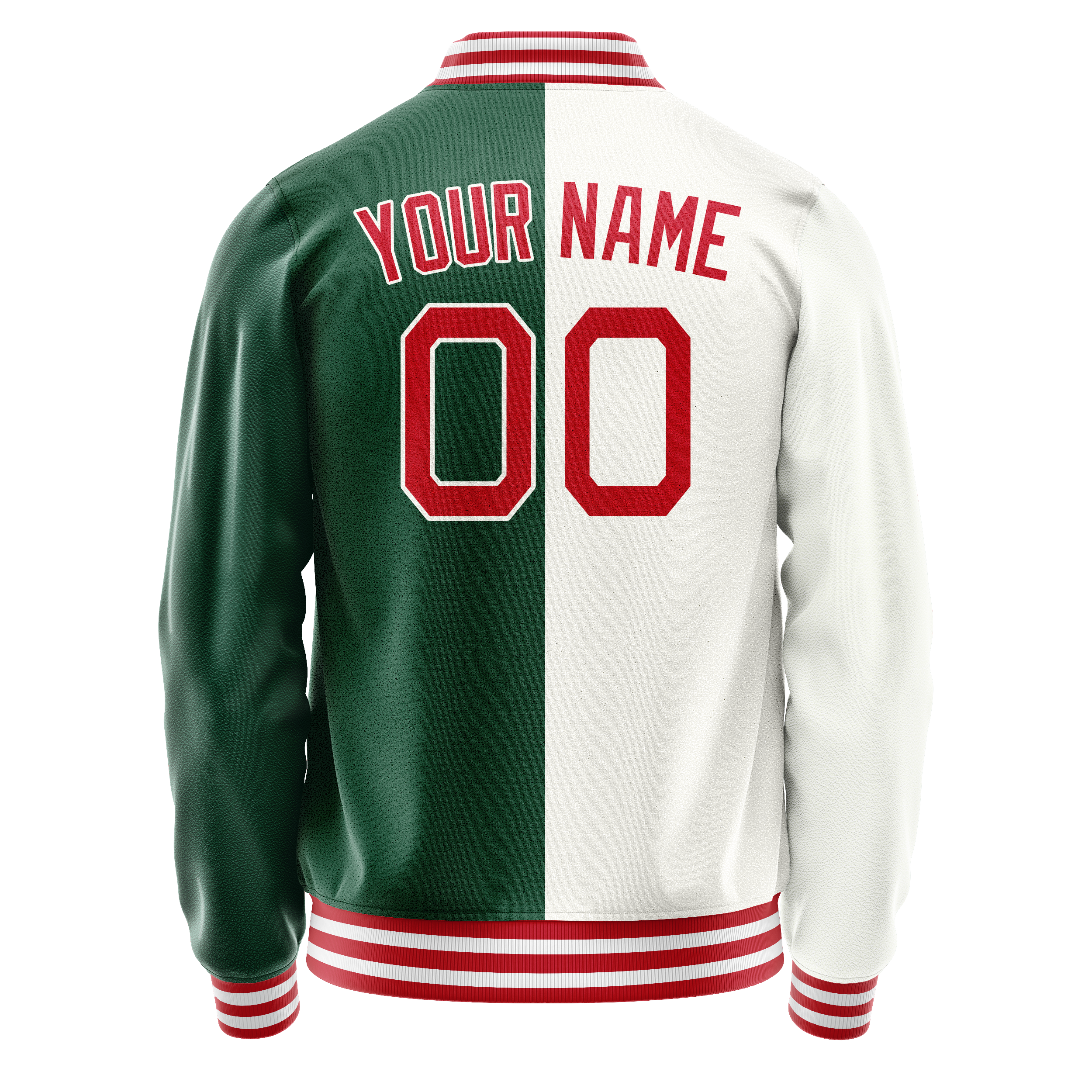Personalized Green & White Split Varsity Letterman Jacket