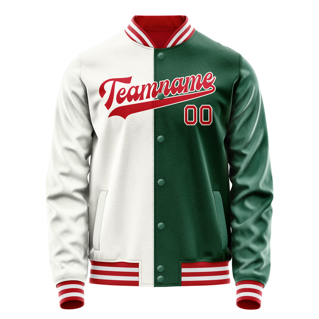 Personalized Green & White Split Varsity Letterman Jacket