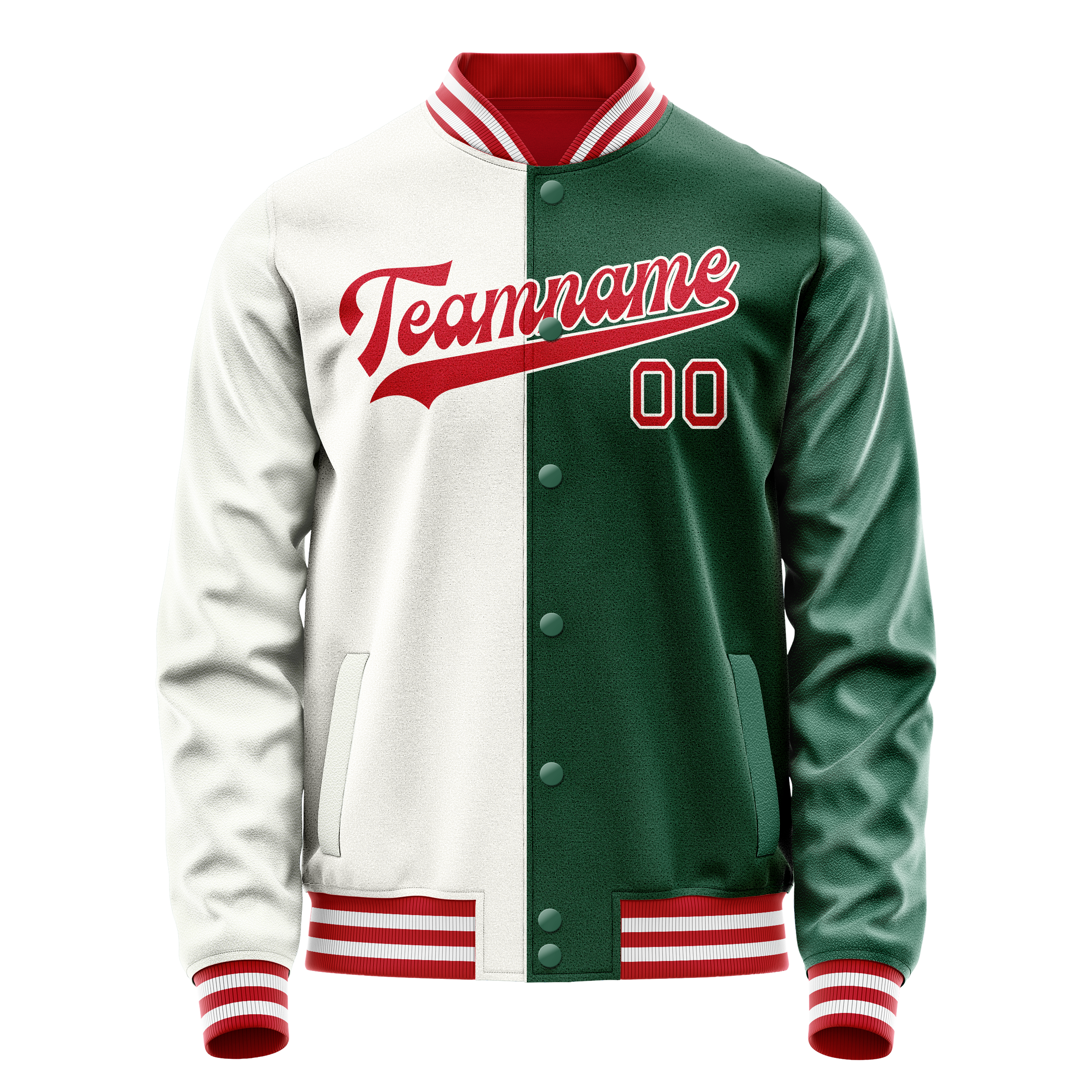 Personalized Green & White Split Varsity Letterman Jacket