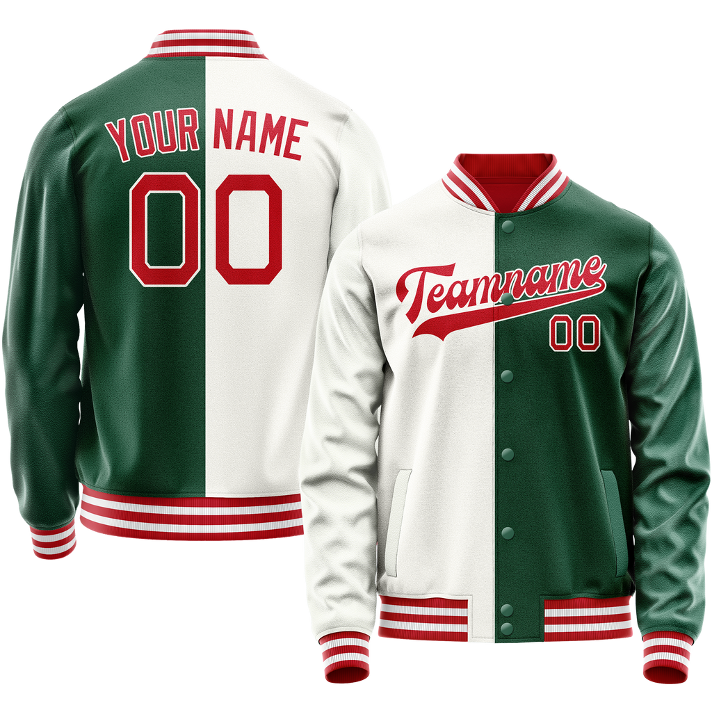 Personalized Green & White Split Varsity Letterman Jacket