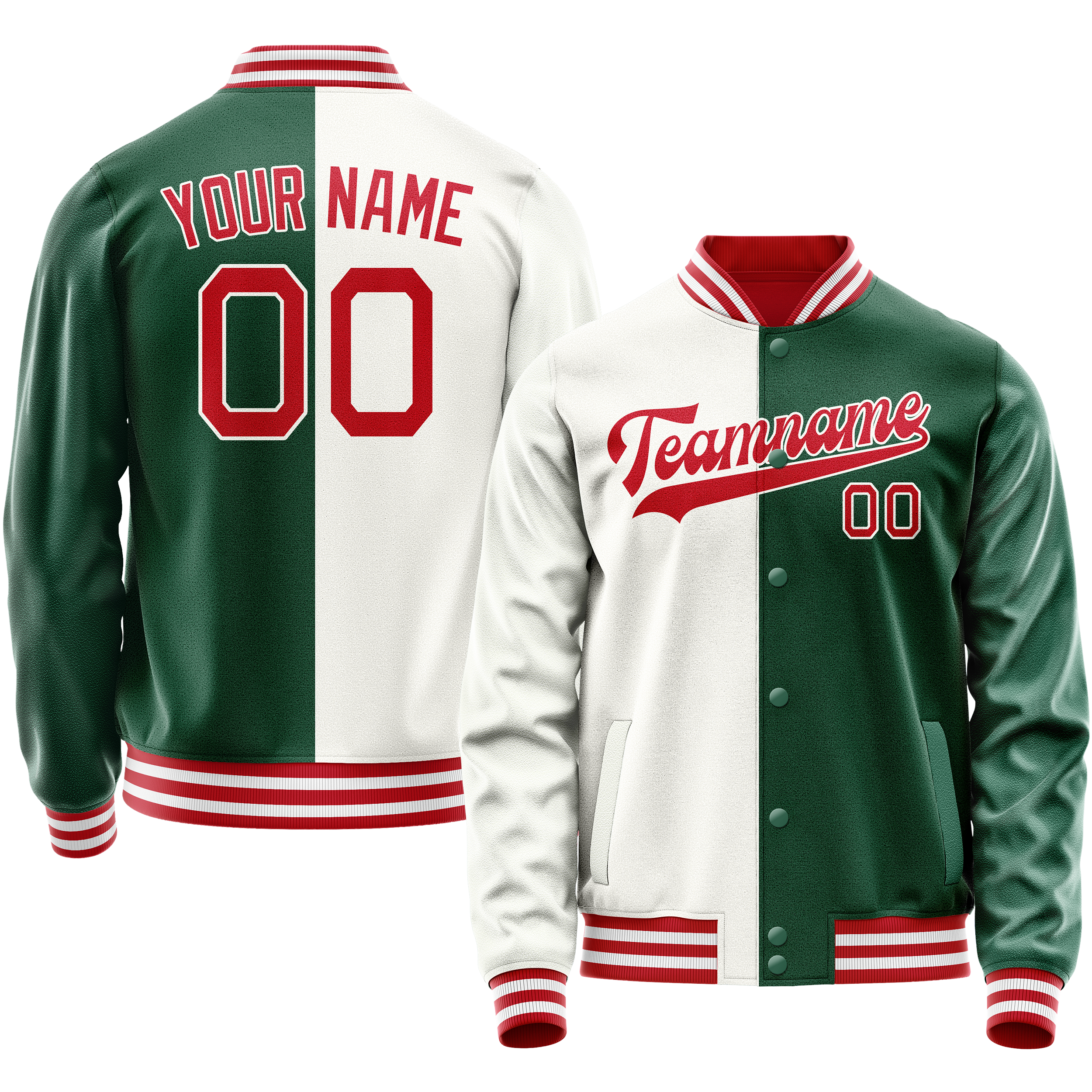 Personalized Green & White Split Varsity Letterman Jacket