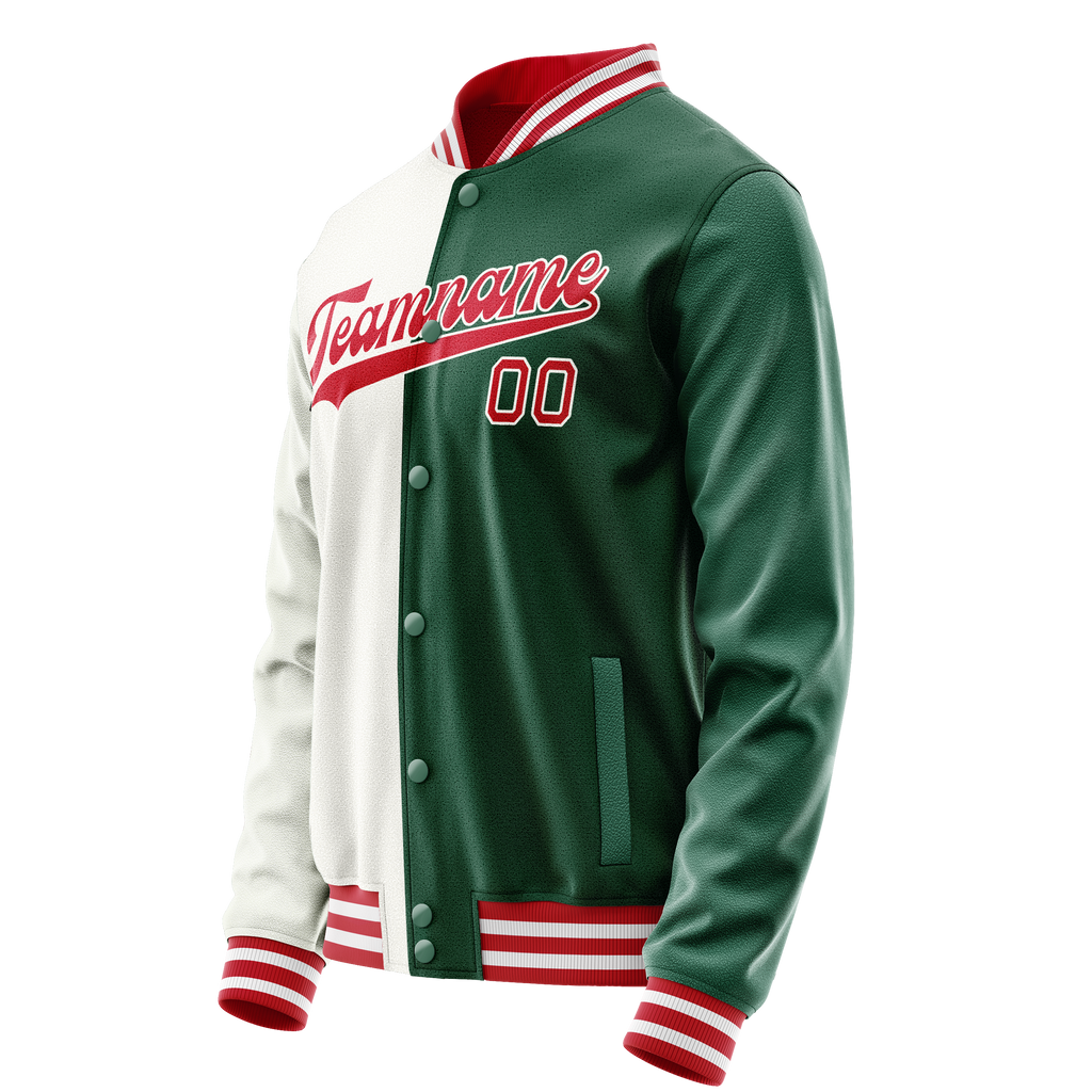 Personalized Green & White Split Varsity Letterman Jacket