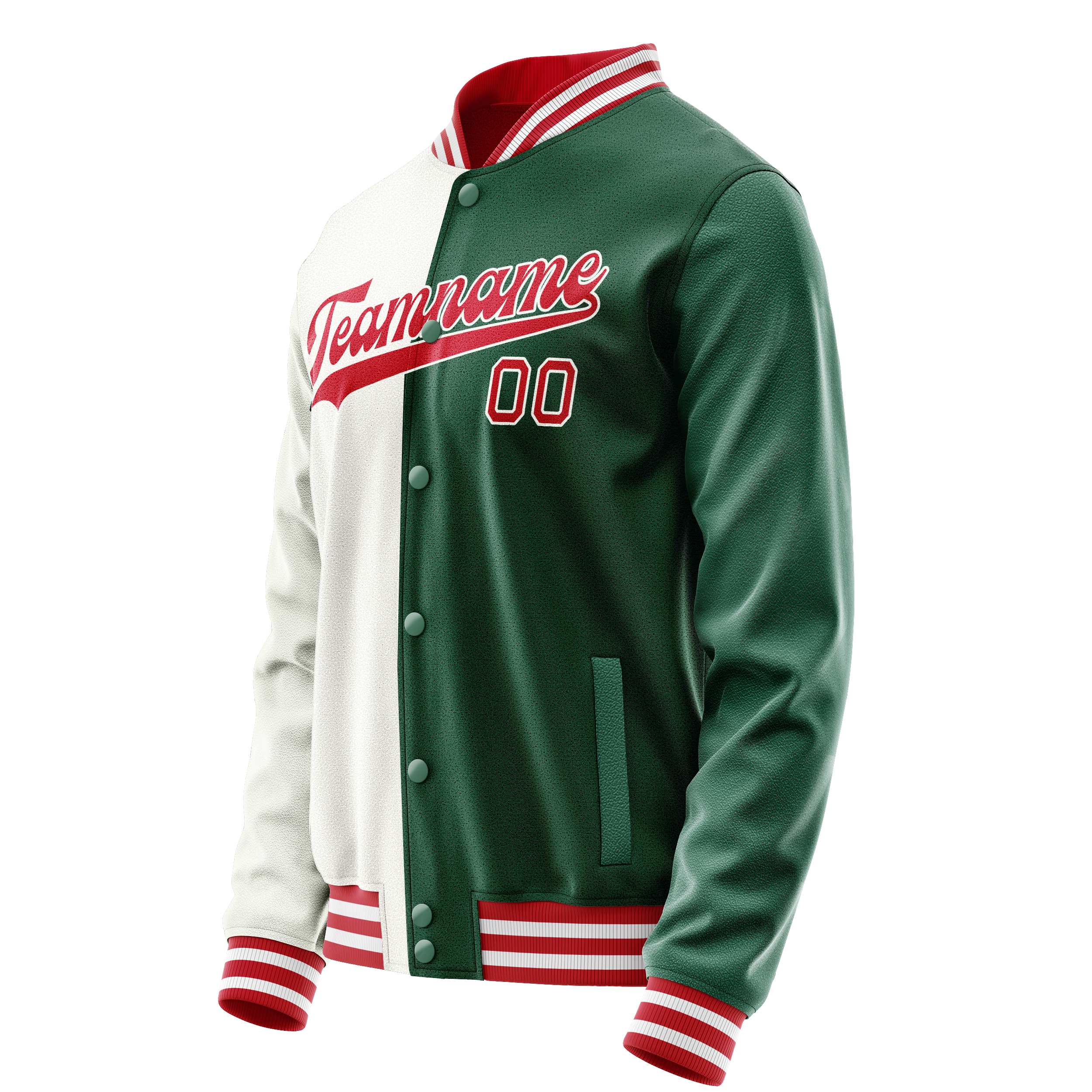 Personalized Green & White Split Varsity Letterman Jacket