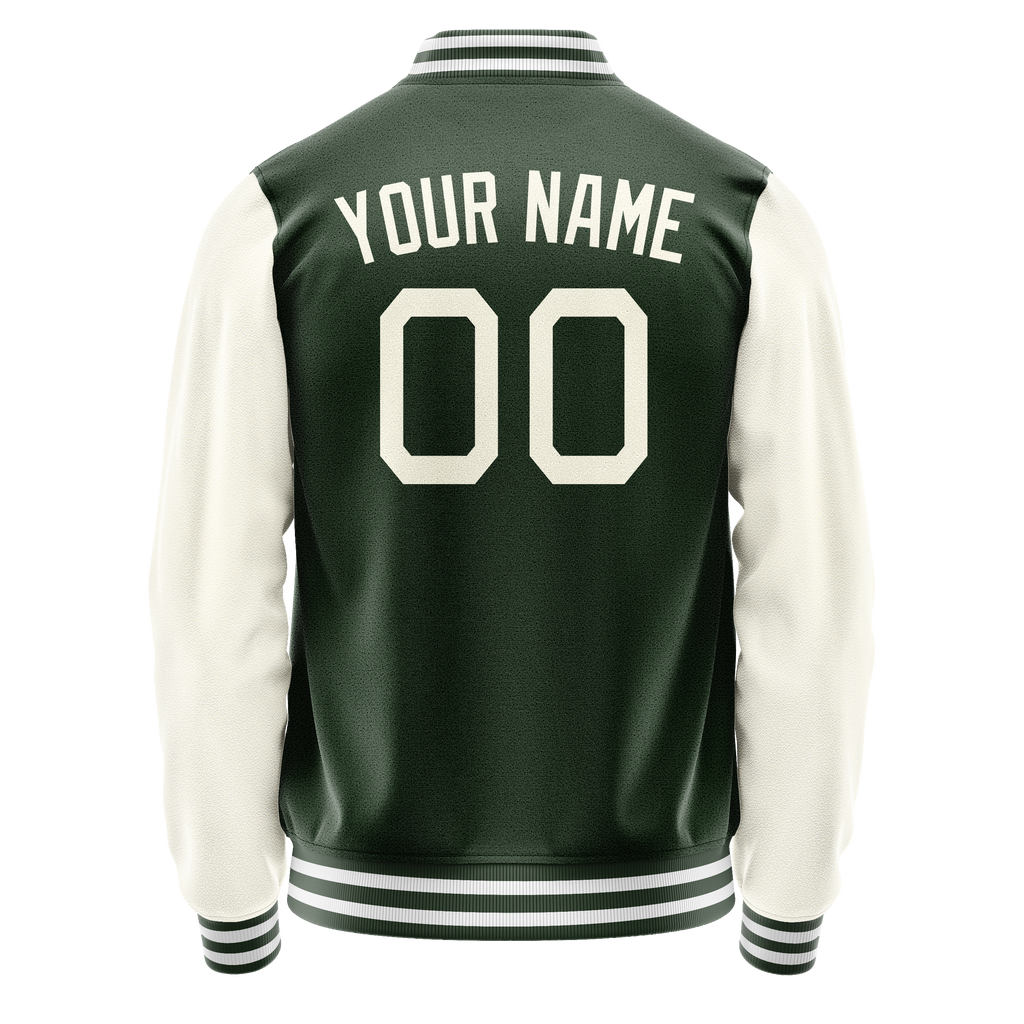 Personalized Green & Cream Solid Color Varsity Letterman Jacket