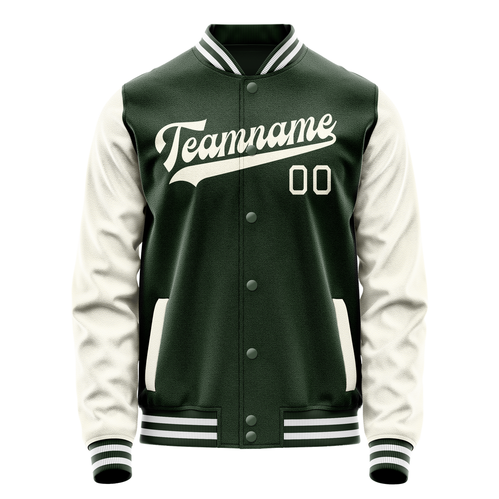Personalized Green & Cream Solid Color Varsity Letterman Jacket