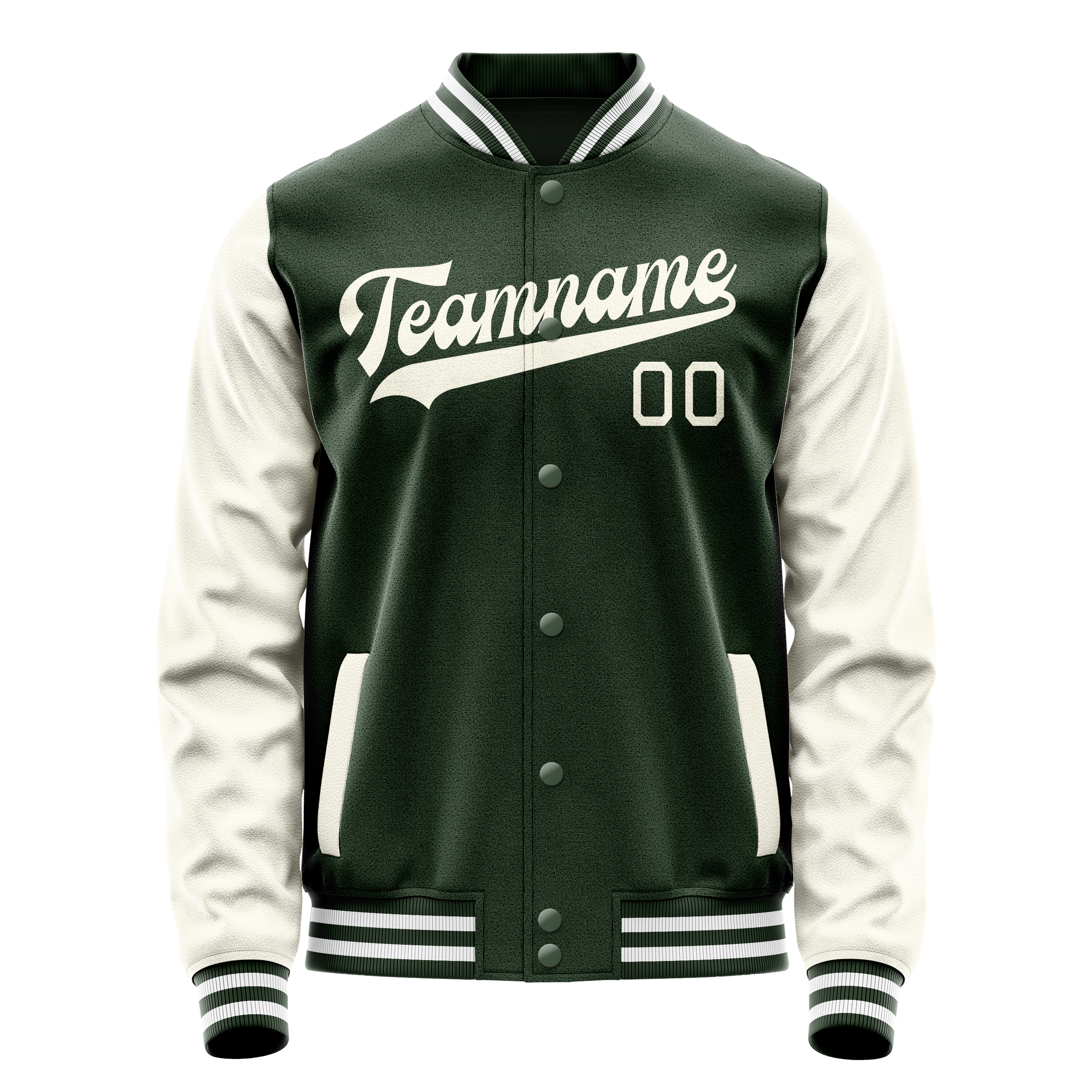 Personalized Green & Cream Solid Color Varsity Letterman Jacket