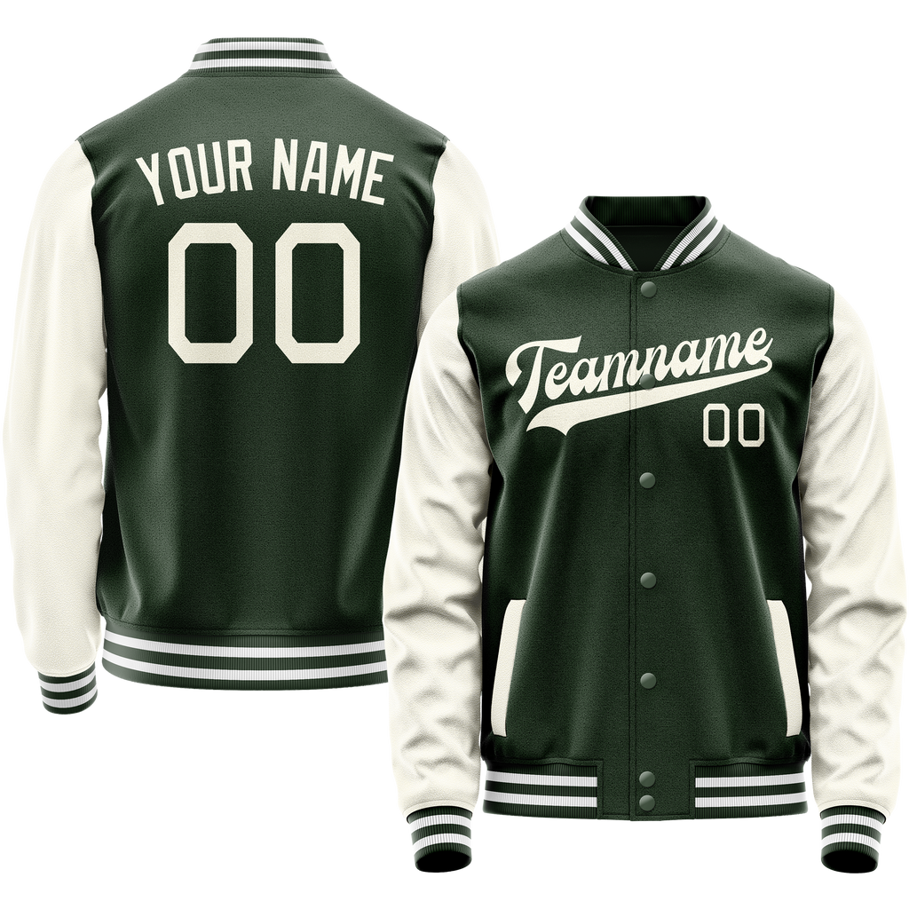 Personalized Green & Cream Solid Color Varsity Letterman Jacket