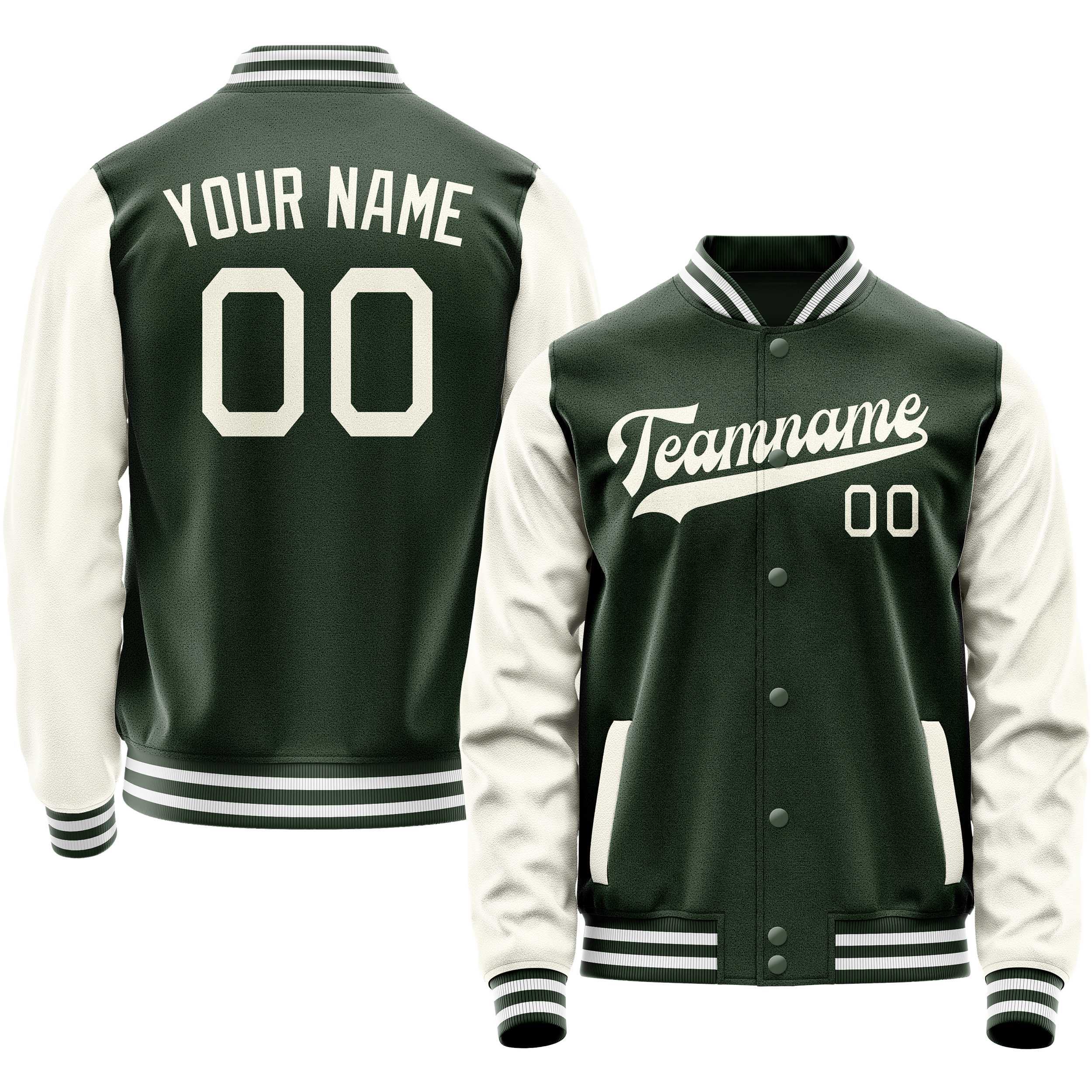 Personalized Green & Cream Solid Color Varsity Letterman Jacket
