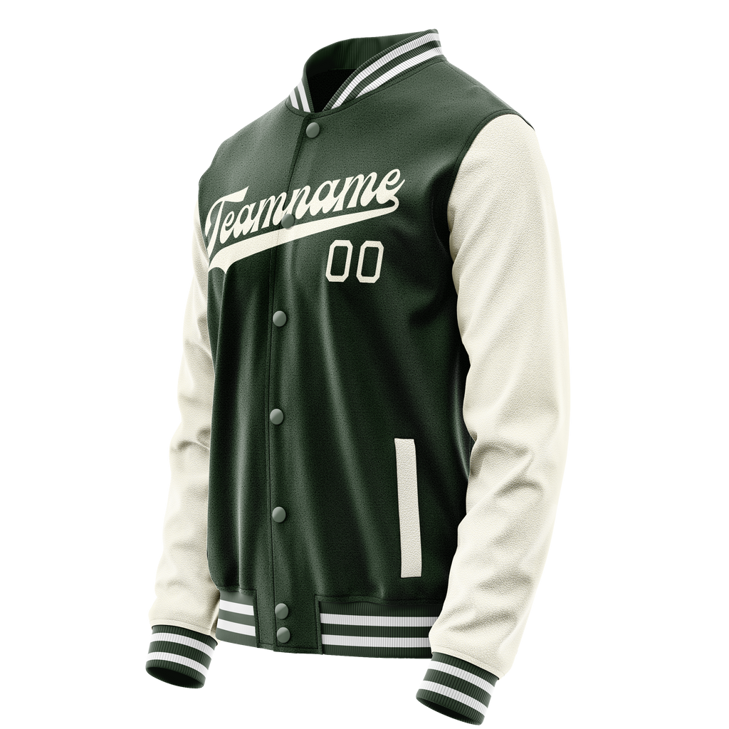 Personalized Green & Cream Solid Color Varsity Letterman Jacket