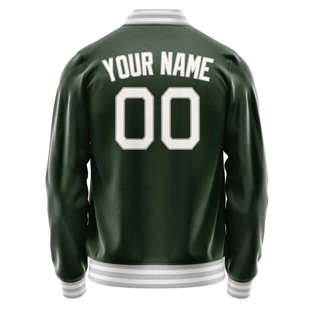 Personalized Green & Gray Solid Color Varsity Letterman Jacket