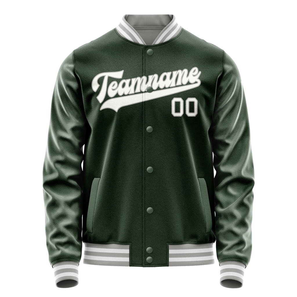 Personalized Green & Gray Solid Color Varsity Letterman Jacket