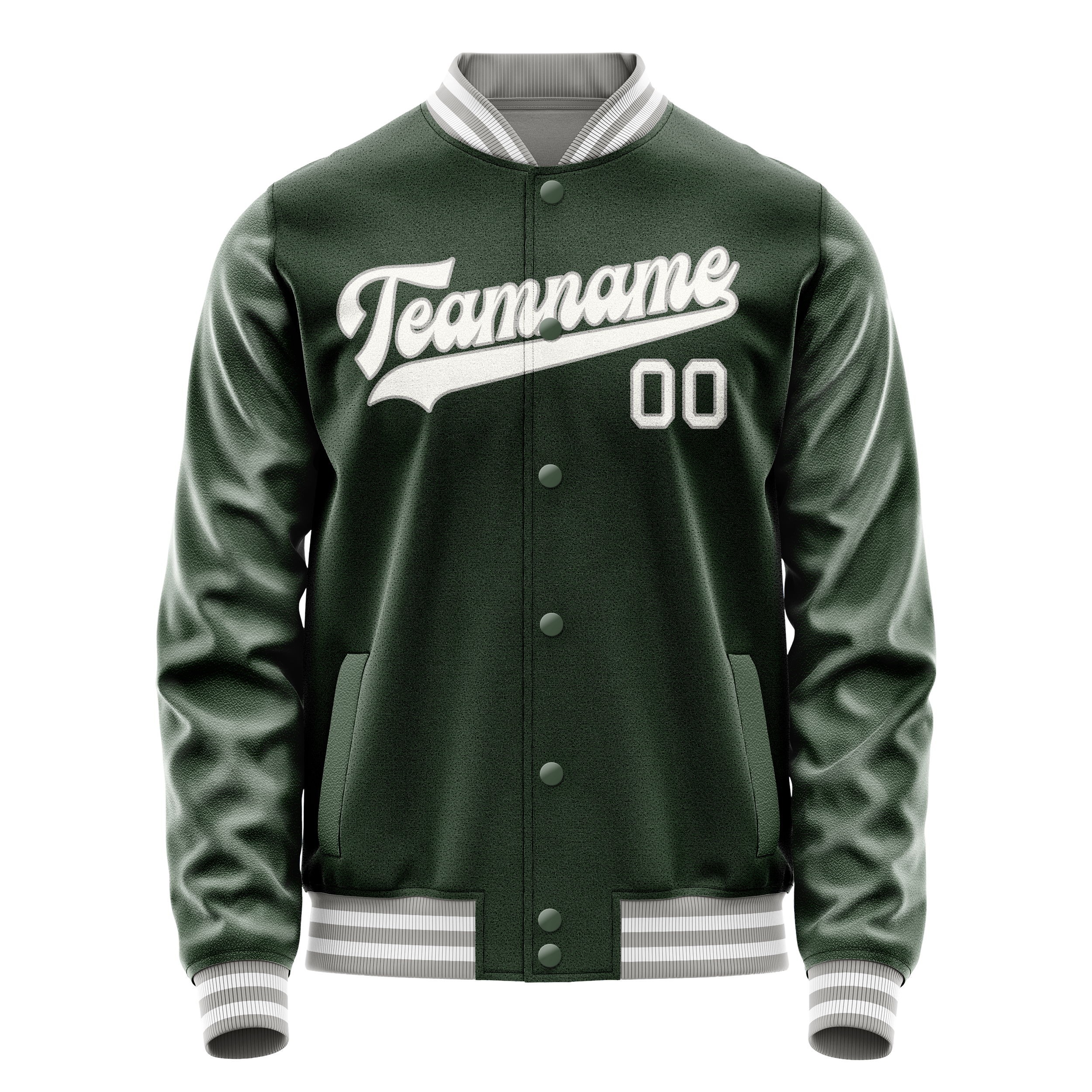 Personalized Green & Gray Solid Color Varsity Letterman Jacket