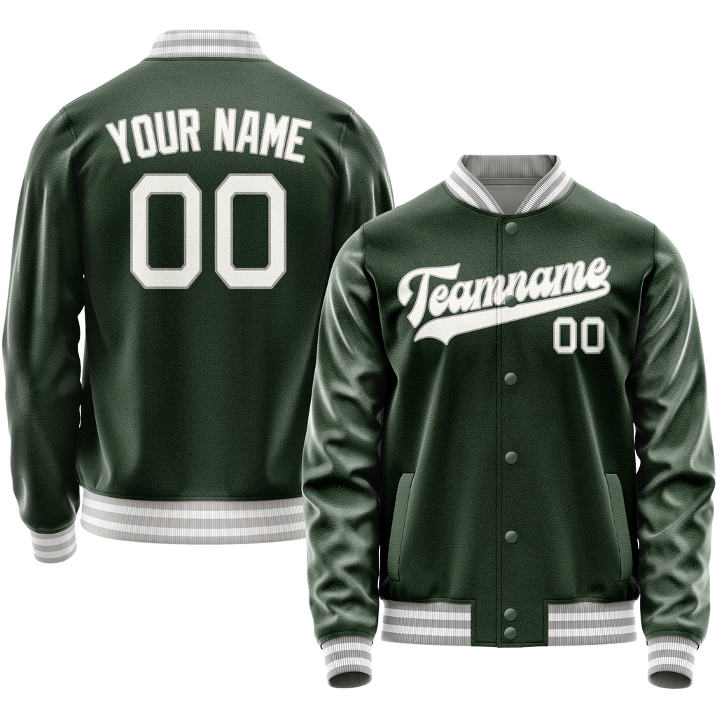 Personalized Green & Gray Solid Color Varsity Letterman Jacket