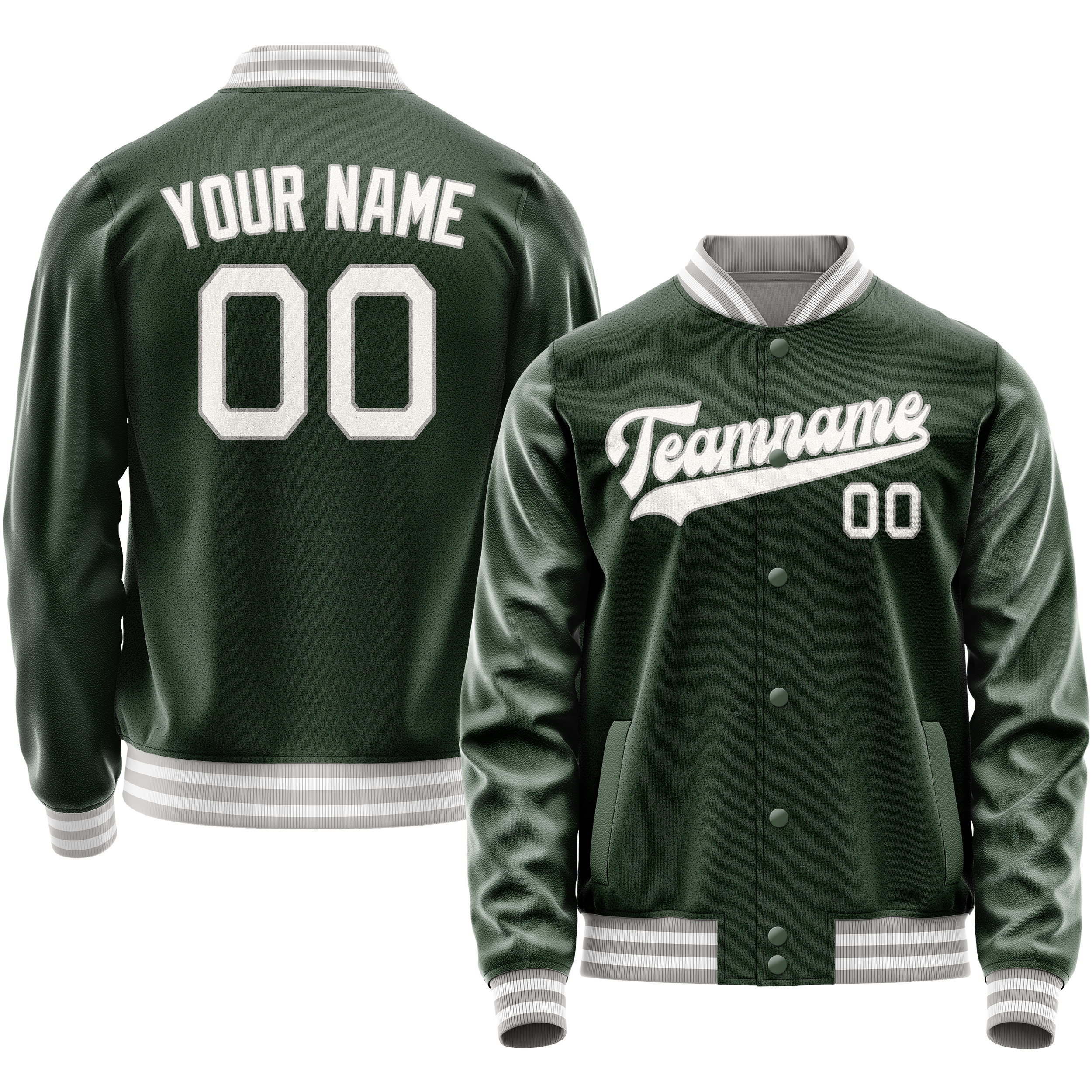 Personalized Green & Gray Solid Color Varsity Letterman Jacket