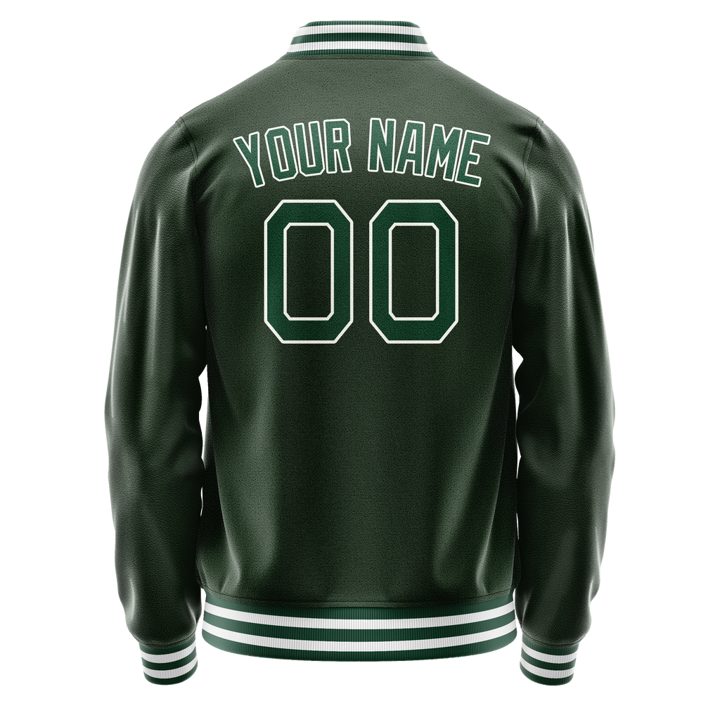 Personalized Green & White Solid Color Varsity Letterman Jacket