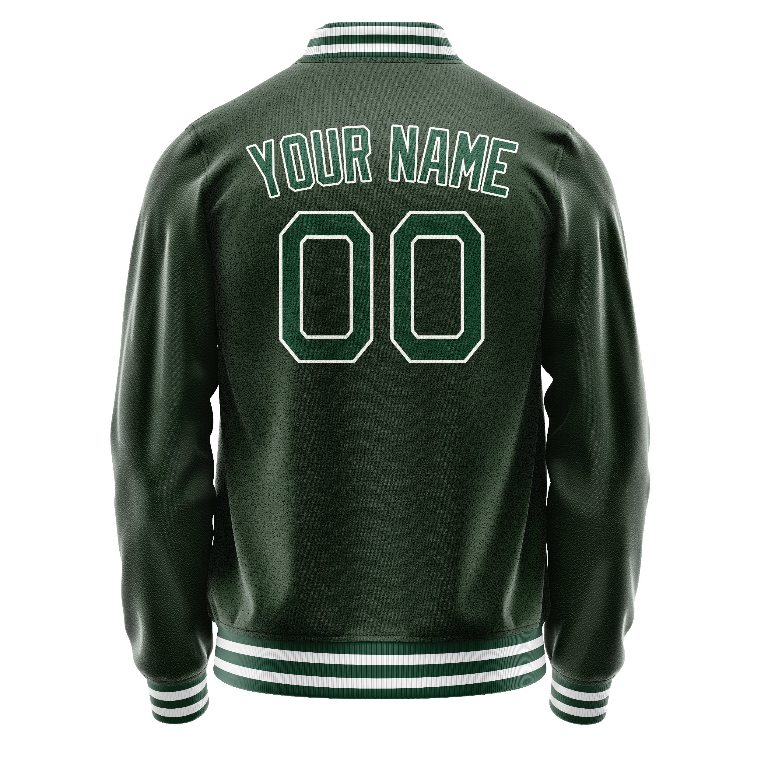 Personalized Green & White Solid Color Varsity Letterman Jacket