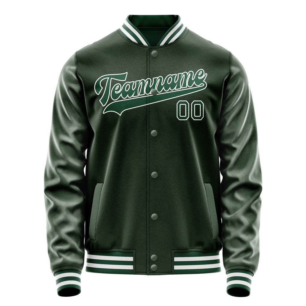 Personalized Green & White Solid Color Varsity Letterman Jacket