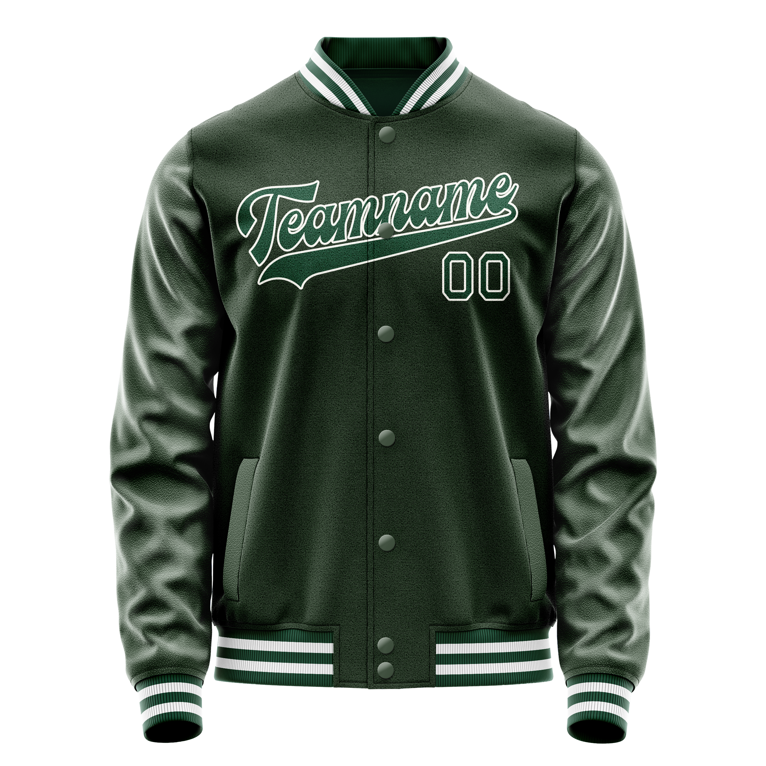 Personalized Green & White Solid Color Varsity Letterman Jacket