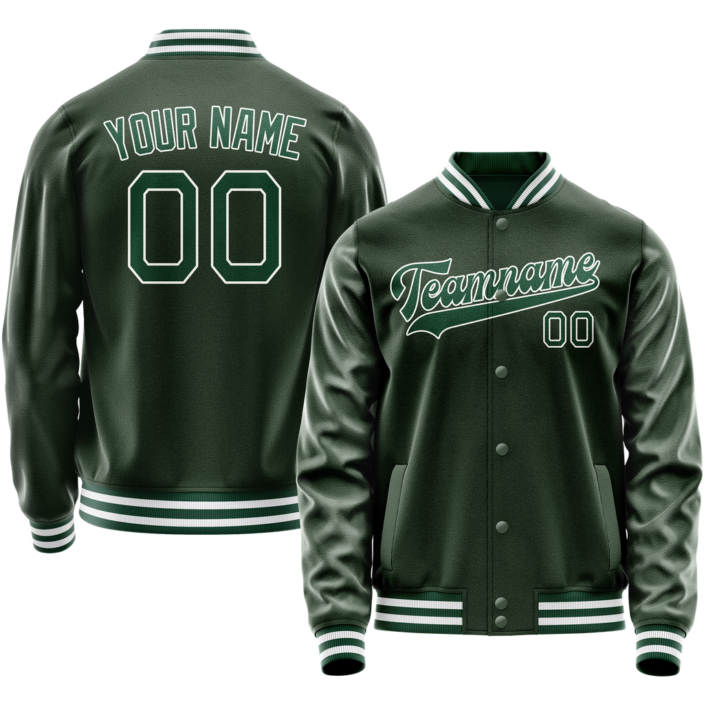 Personalized Green & White Solid Color Varsity Letterman Jacket