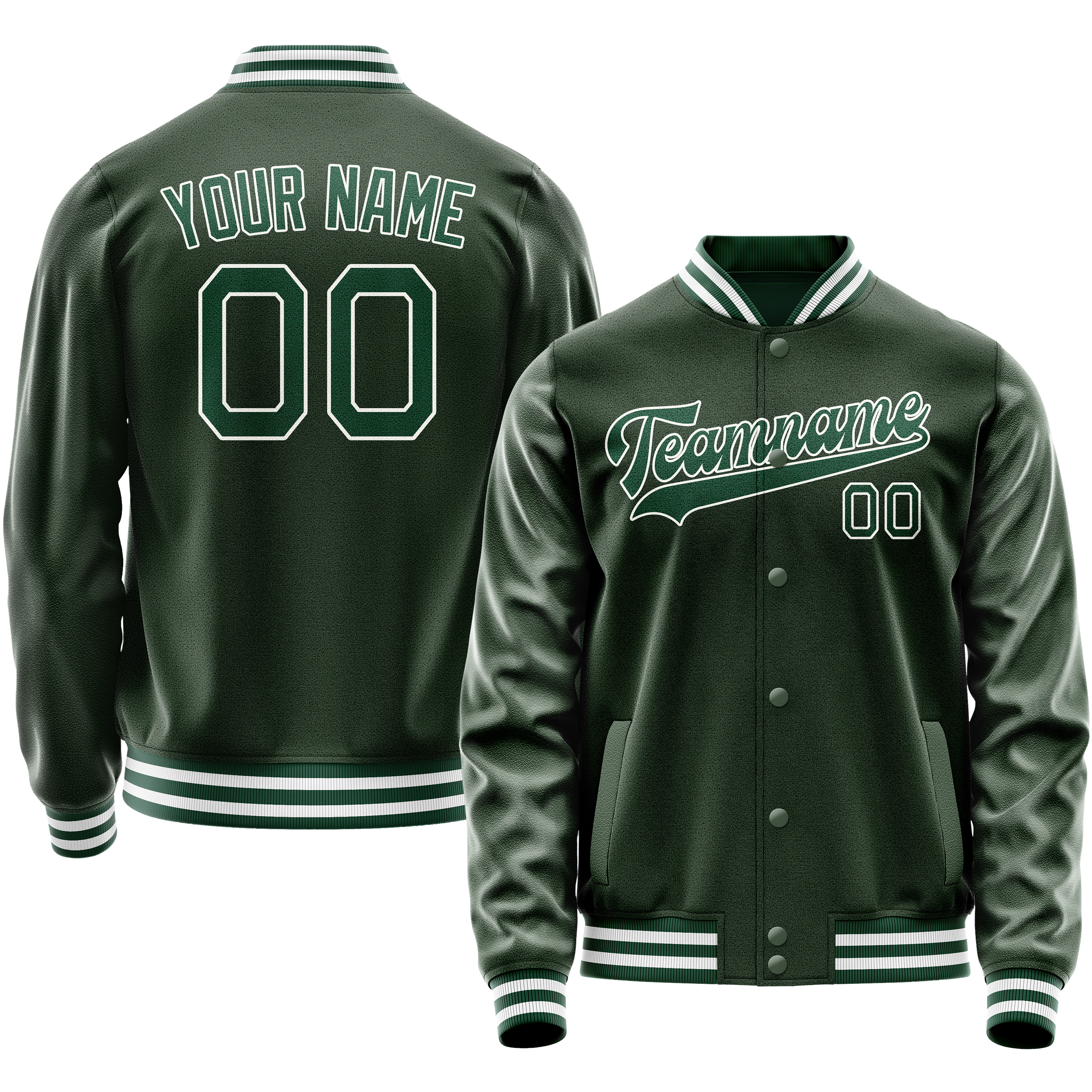Personalized Green & White Solid Color Varsity Letterman Jacket