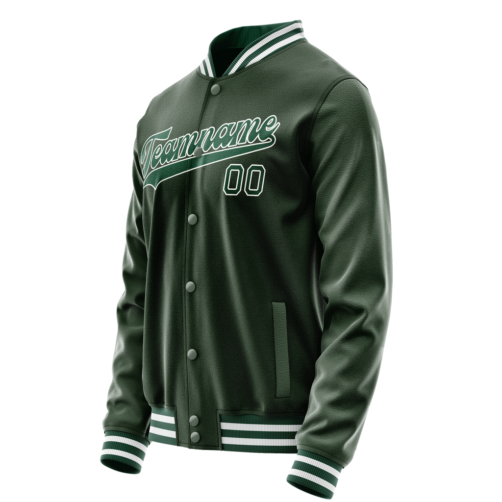 Personalized Green & White Solid Color Varsity Letterman Jacket