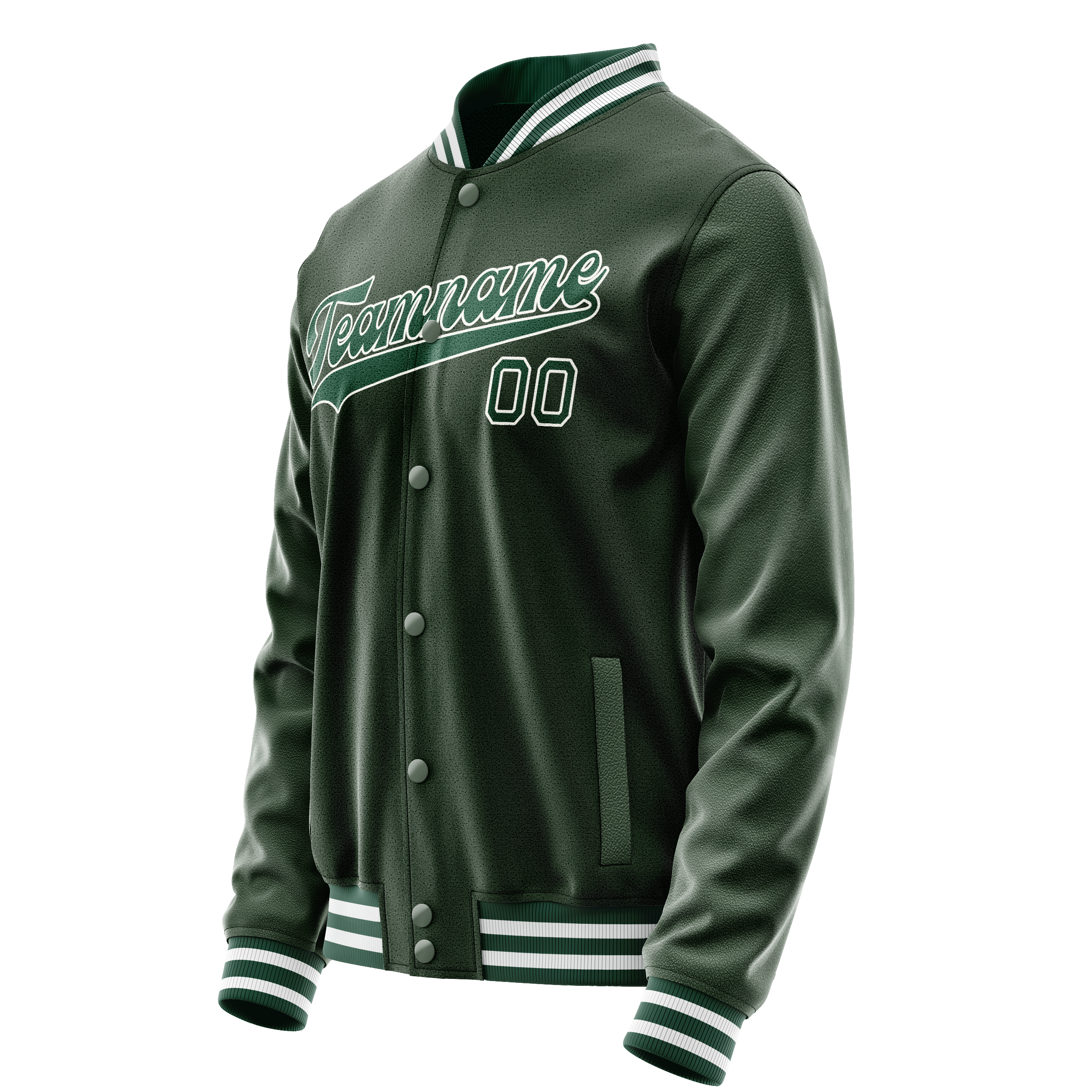 Personalized Green & White Solid Color Varsity Letterman Jacket