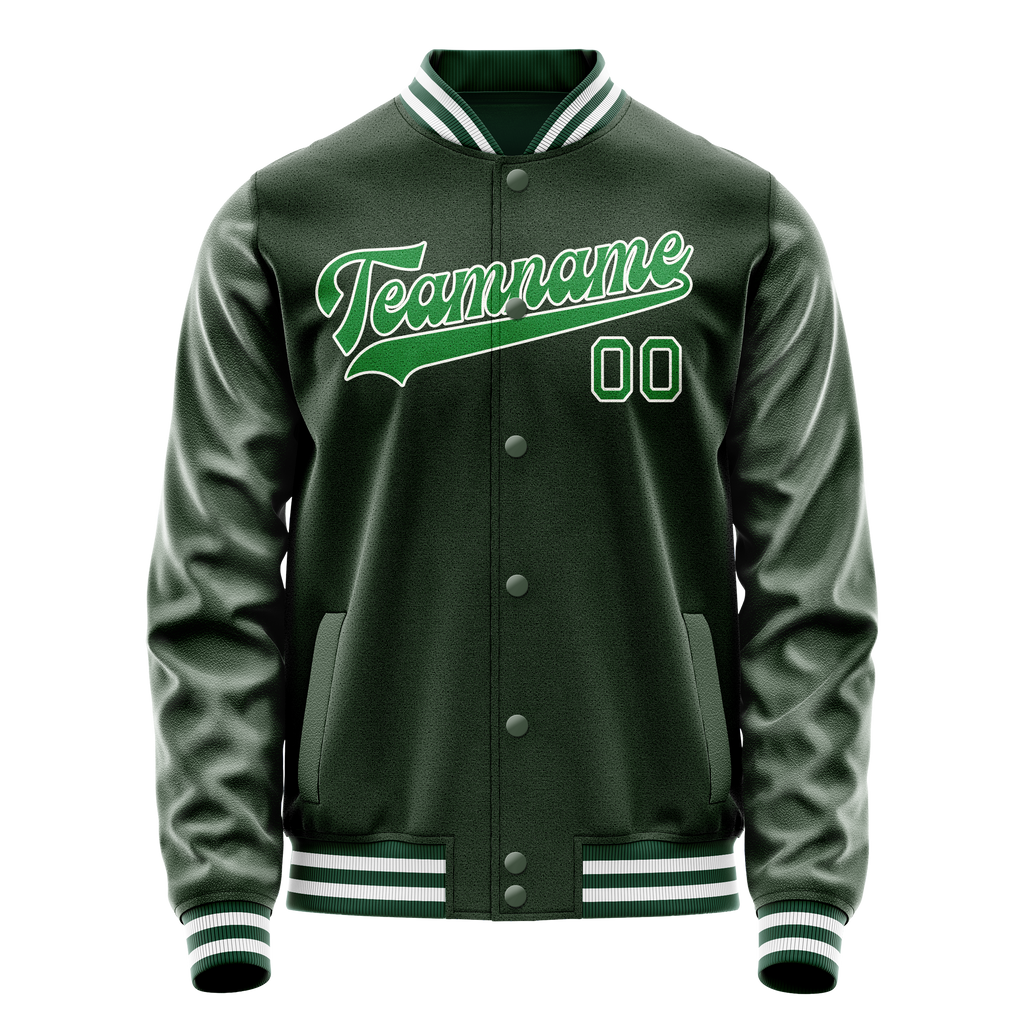 Personalized Green & Green Solid Color Varsity Letterman Jacket