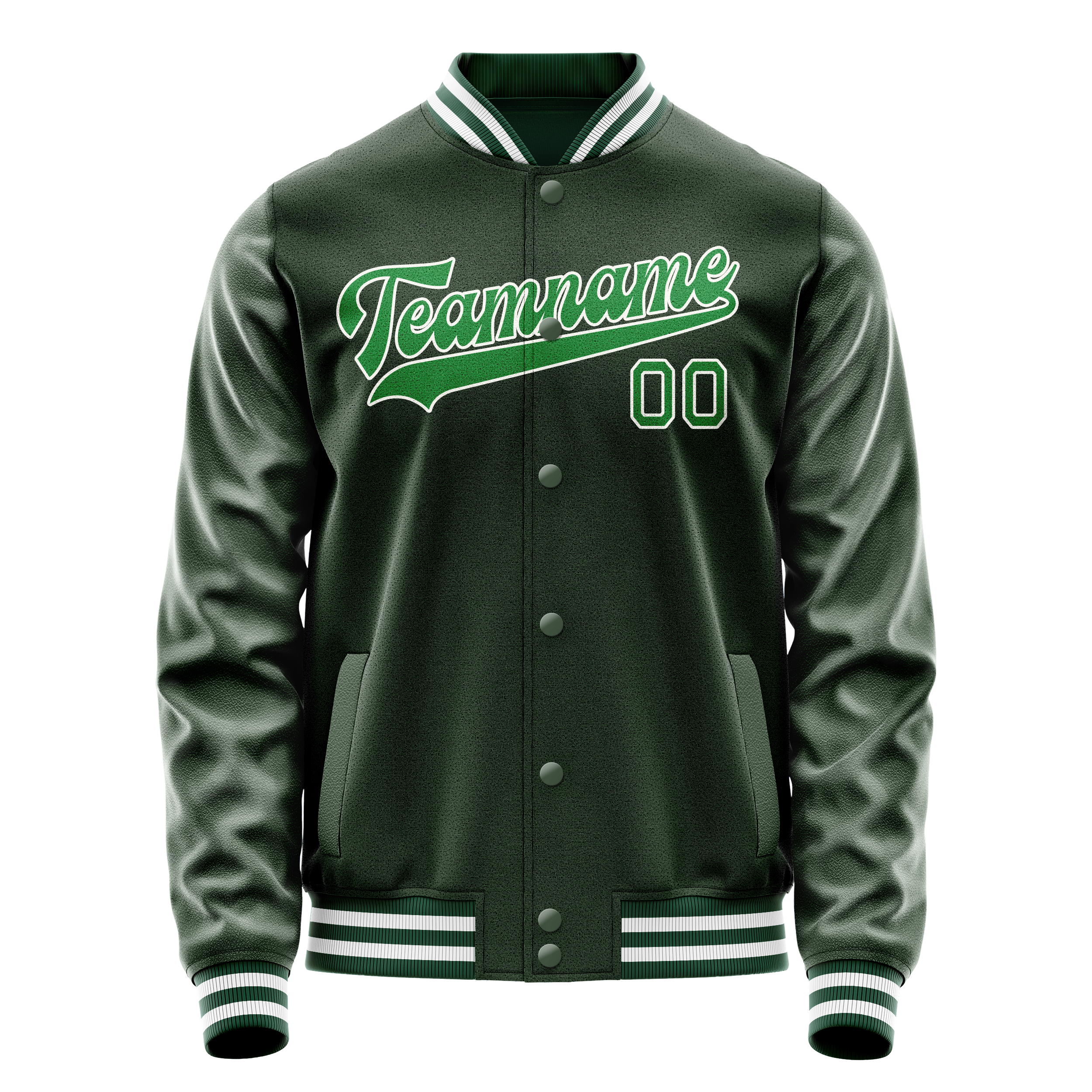 Personalized Green & Green Solid Color Varsity Letterman Jacket