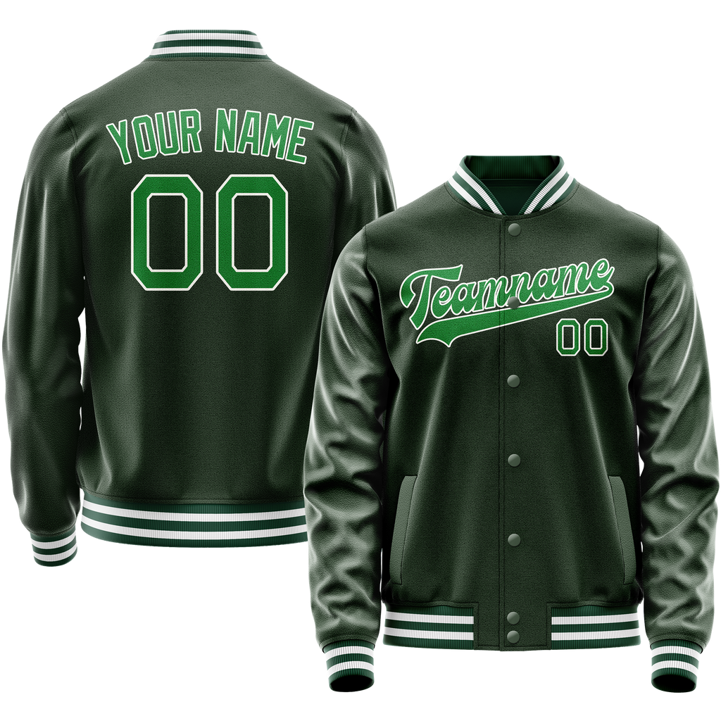Personalized Green & Green Solid Color Varsity Letterman Jacket