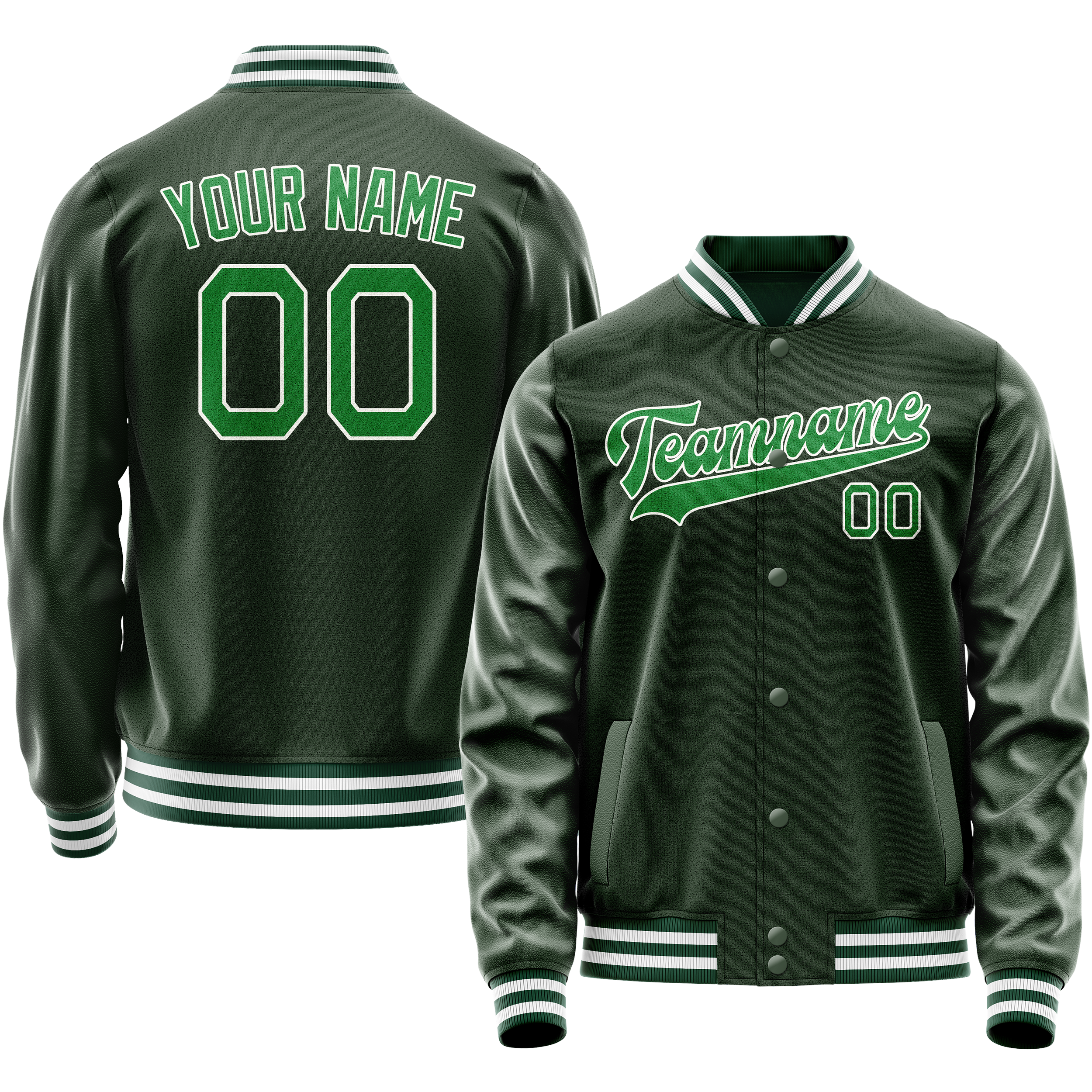 Personalized Green & Green Solid Color Varsity Letterman Jacket