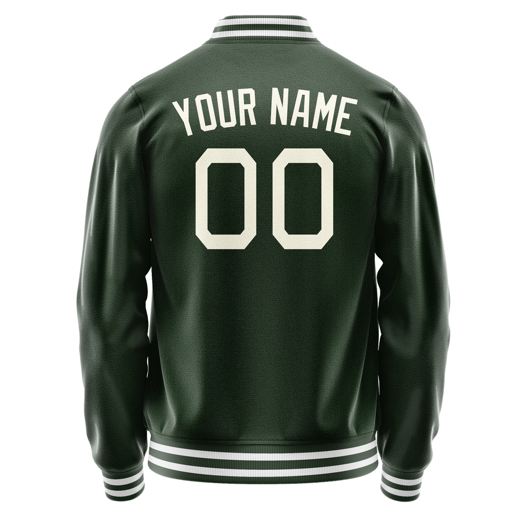 Personalized Green & Cream Solid Color Varsity Letterman Jacket