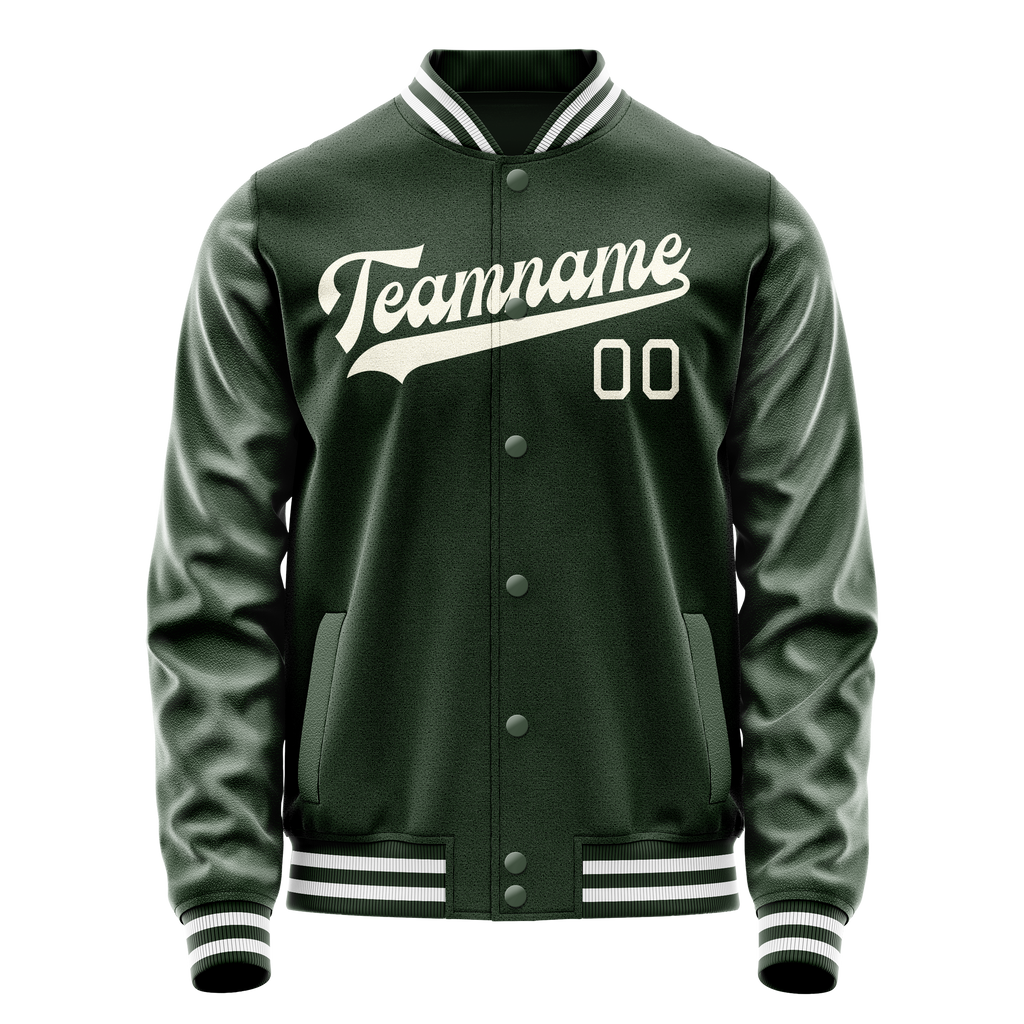 Personalized Green & Cream Solid Color Varsity Letterman Jacket