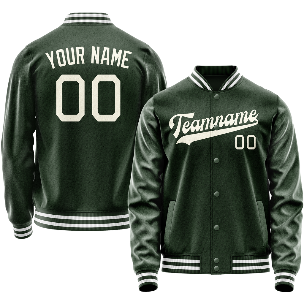 Personalized Green & Cream Solid Color Varsity Letterman Jacket