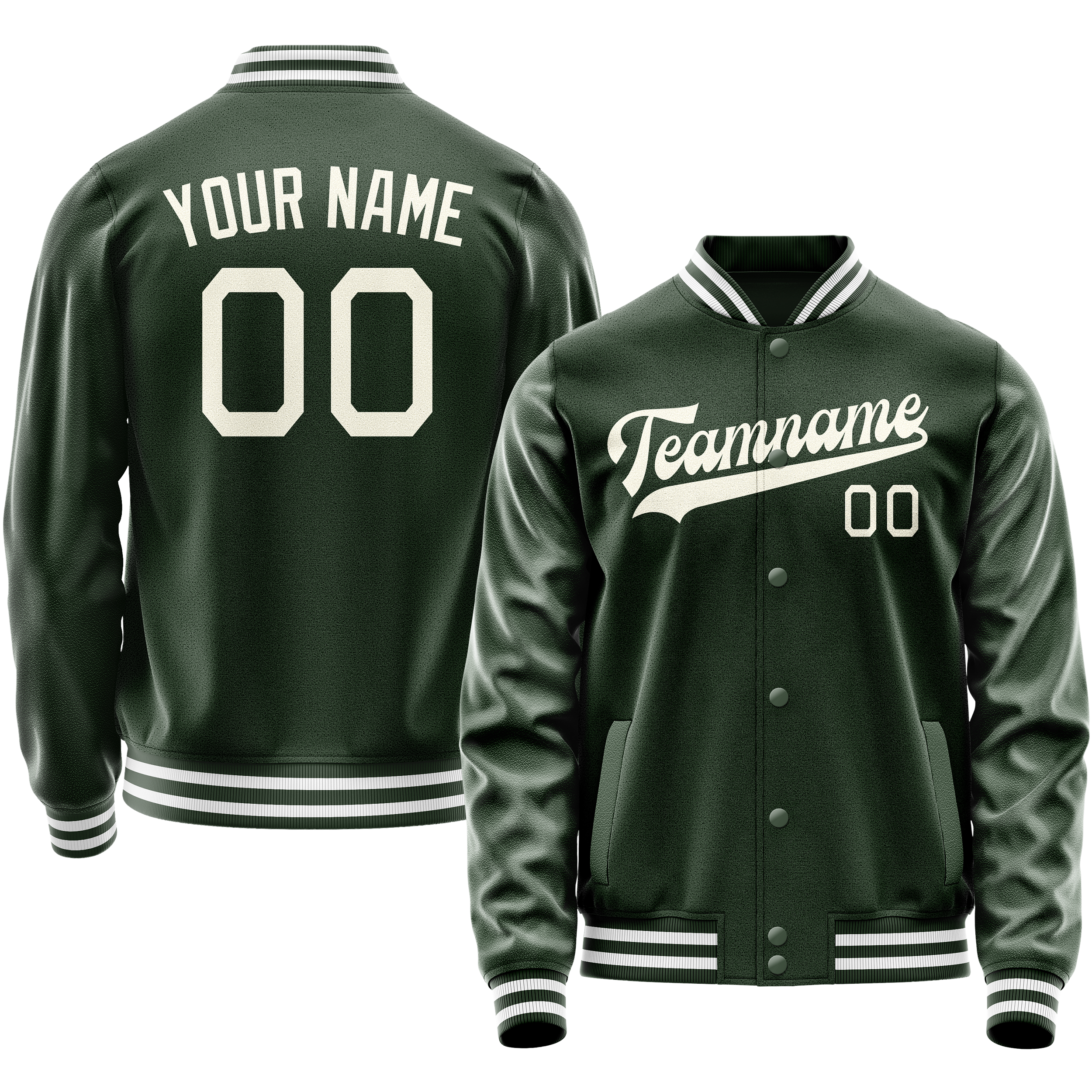 Personalized Green & Cream Solid Color Varsity Letterman Jacket