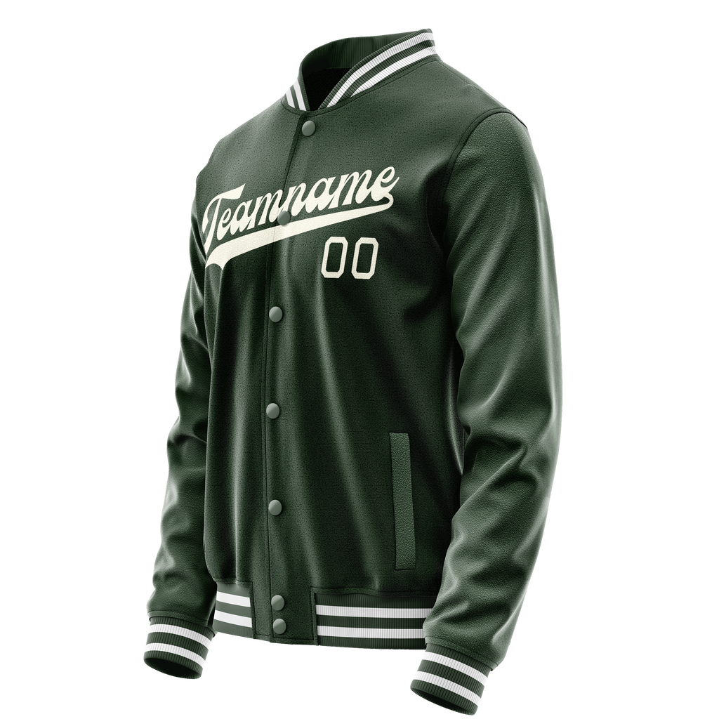 Personalized Green & Cream Solid Color Varsity Letterman Jacket
