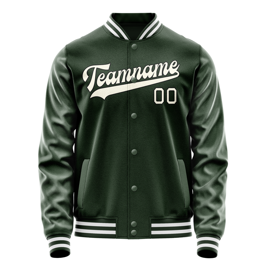 Personalized Green & Cream Solid Color Varsity Letterman Jacket