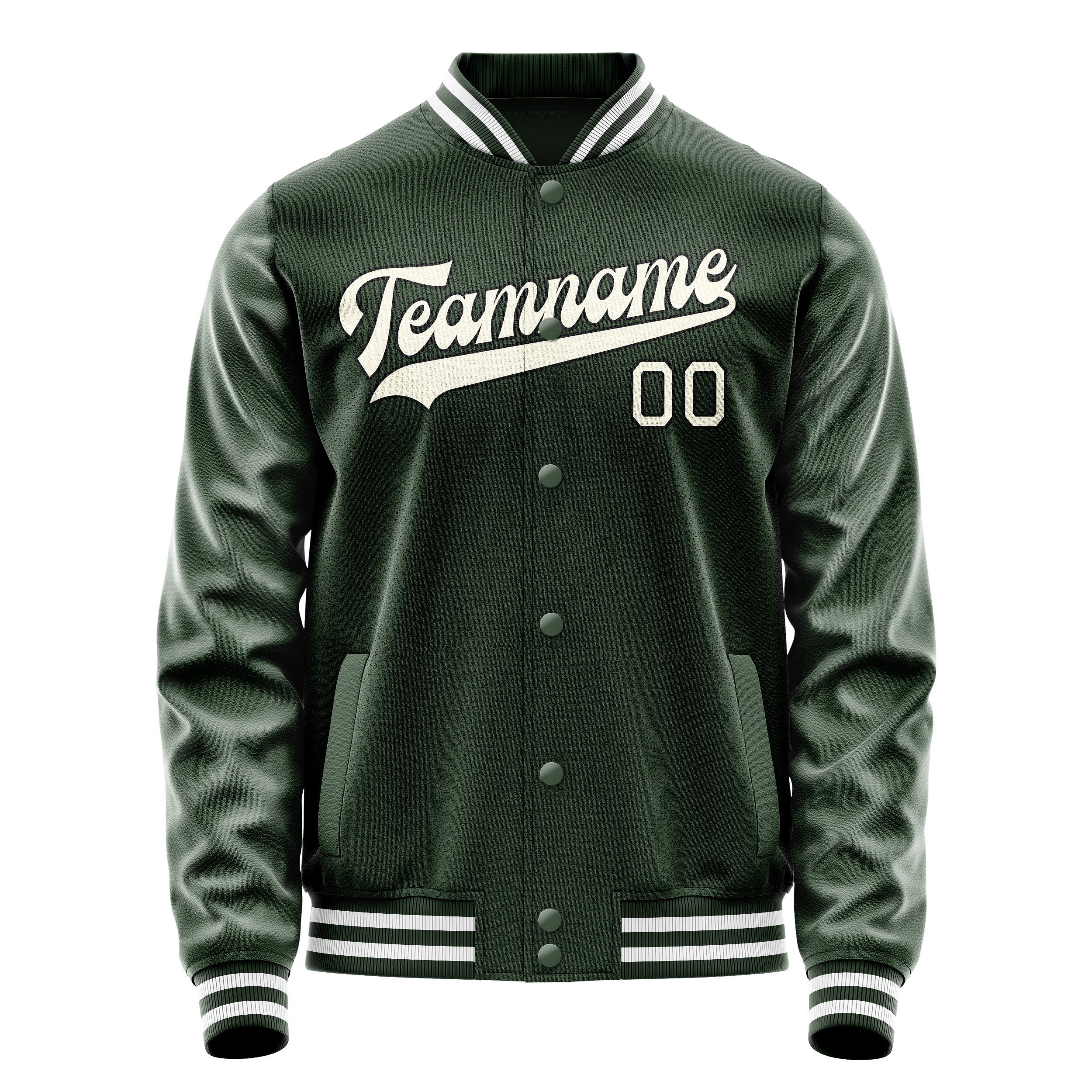 Personalized Green & Cream Solid Color Varsity Letterman Jacket