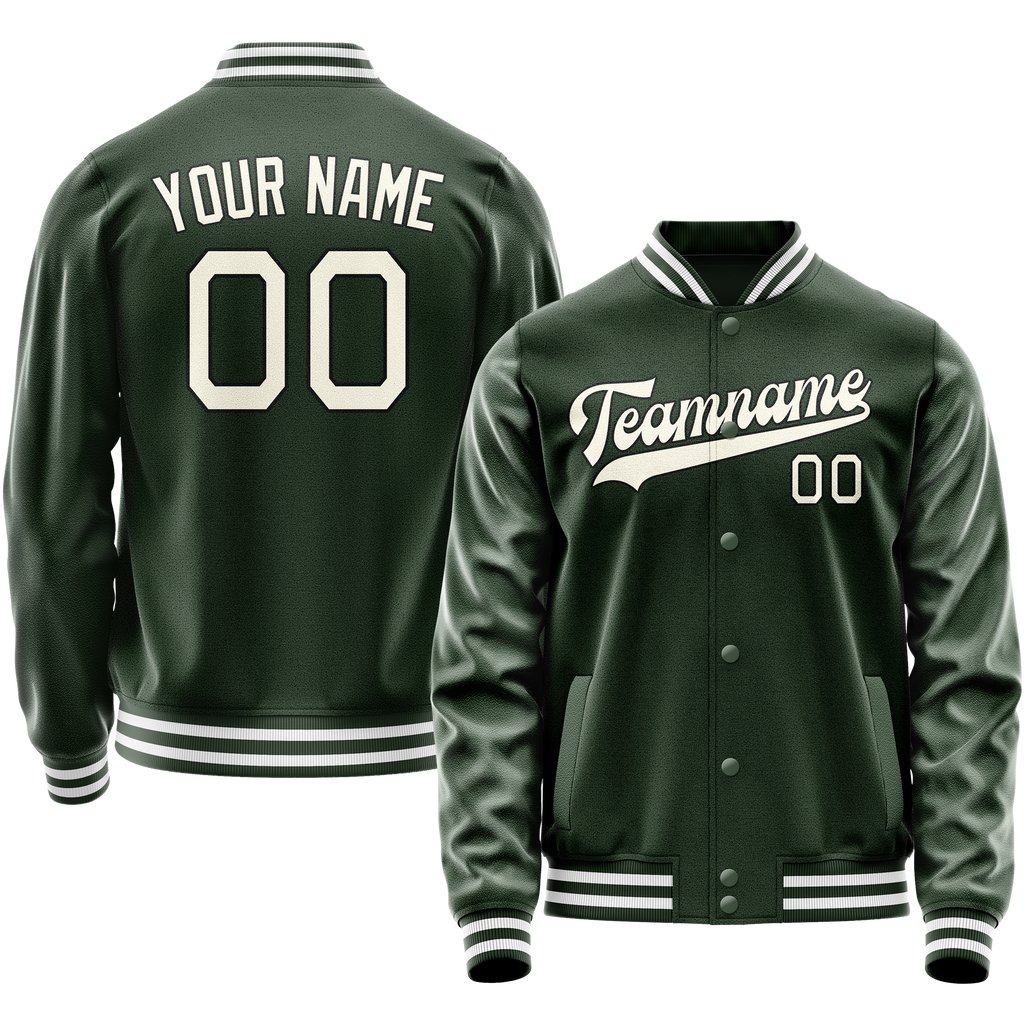 Personalized Green & Cream Solid Color Varsity Letterman Jacket