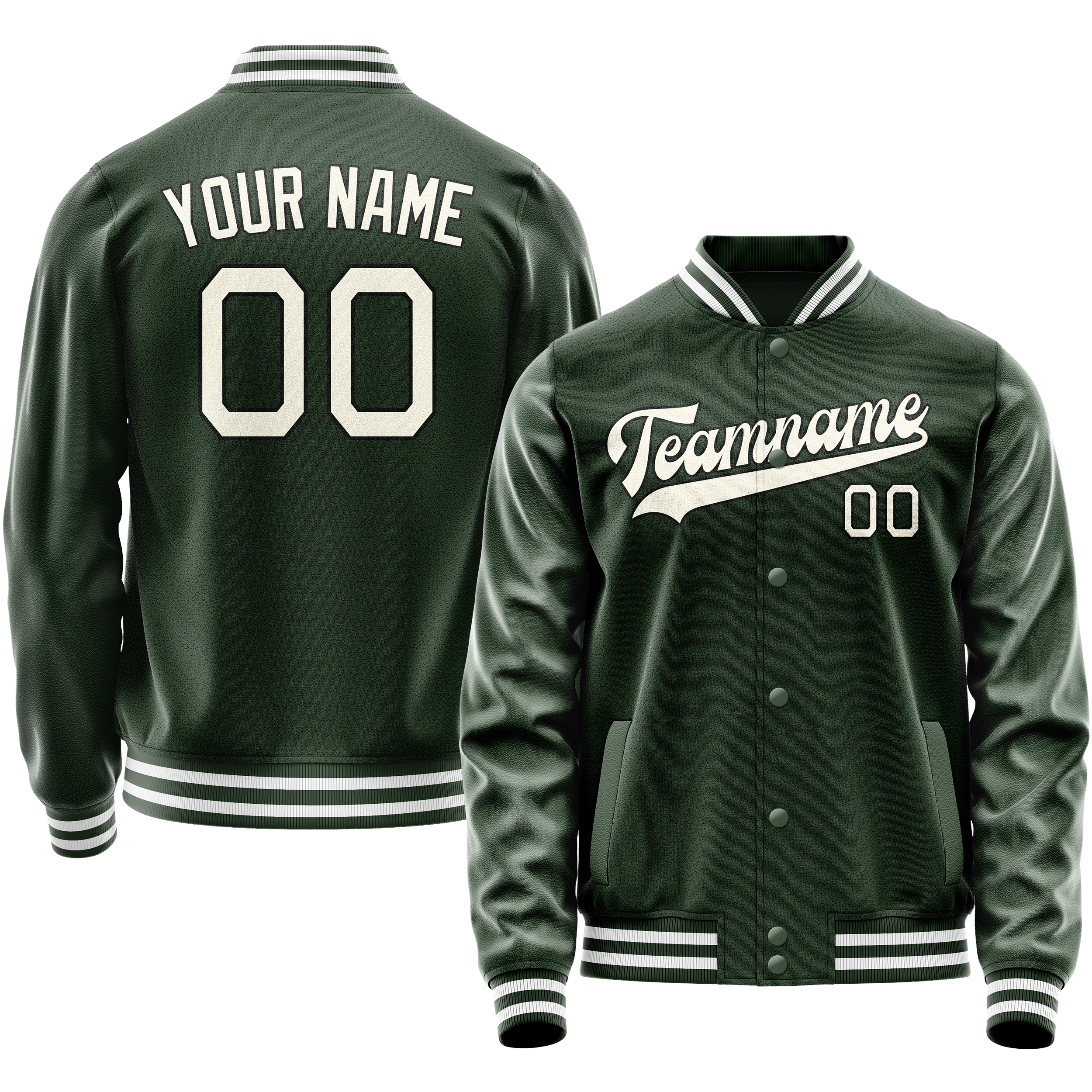 Personalized Green & Cream Solid Color Varsity Letterman Jacket