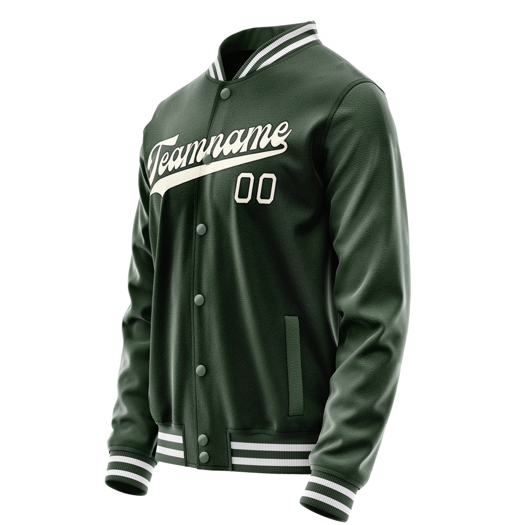 Personalized Green & Cream Solid Color Varsity Letterman Jacket