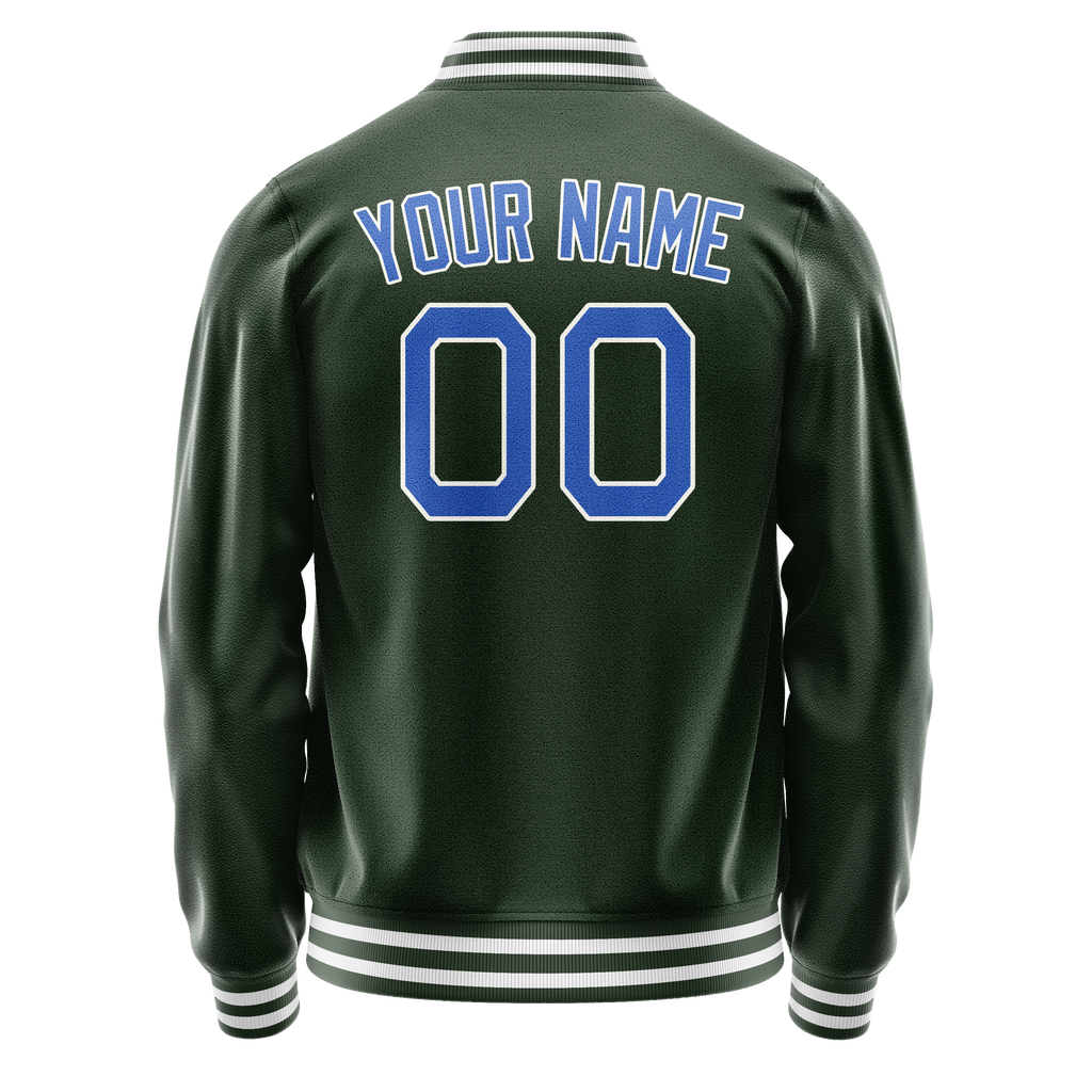 Personalized Green & Light-Blue Solid Color Varsity Letterman Jacket